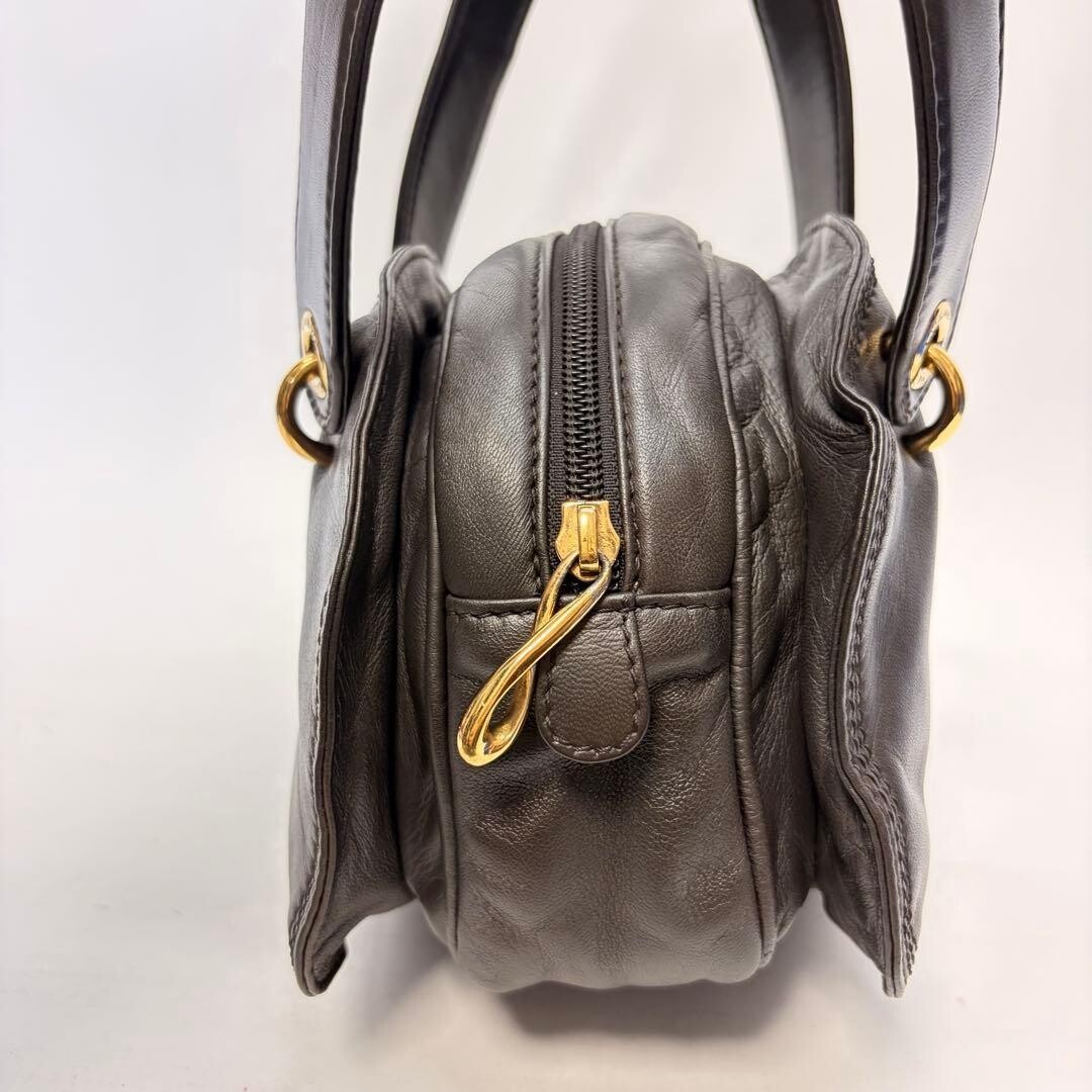 LOEWE Handbag Anagram Nappa Leather Dark Brown Vintage Authentic From Japan