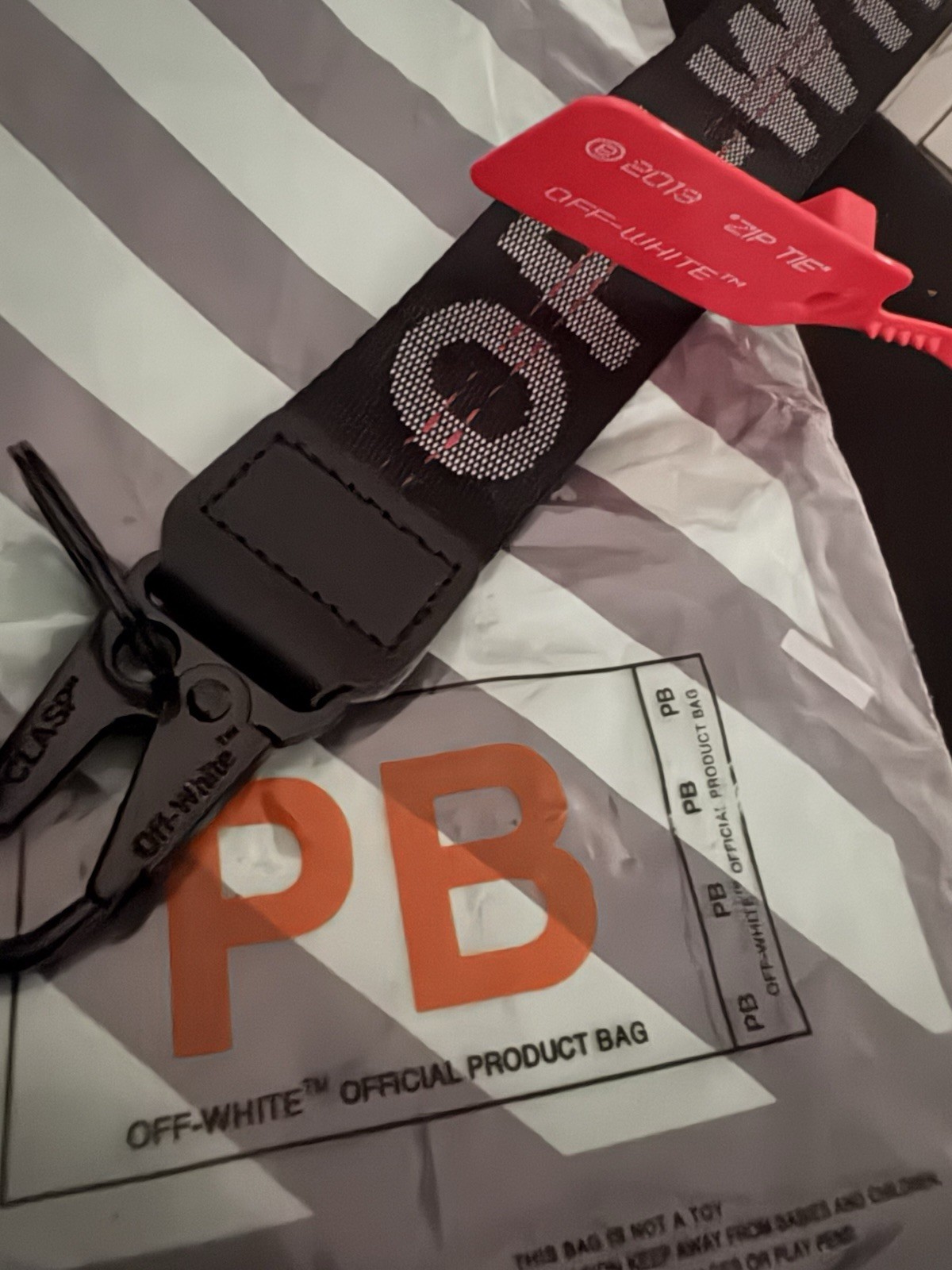Off-White Black Logo Strap Key Chain w/ Clip, Detachable Nylon/Metal