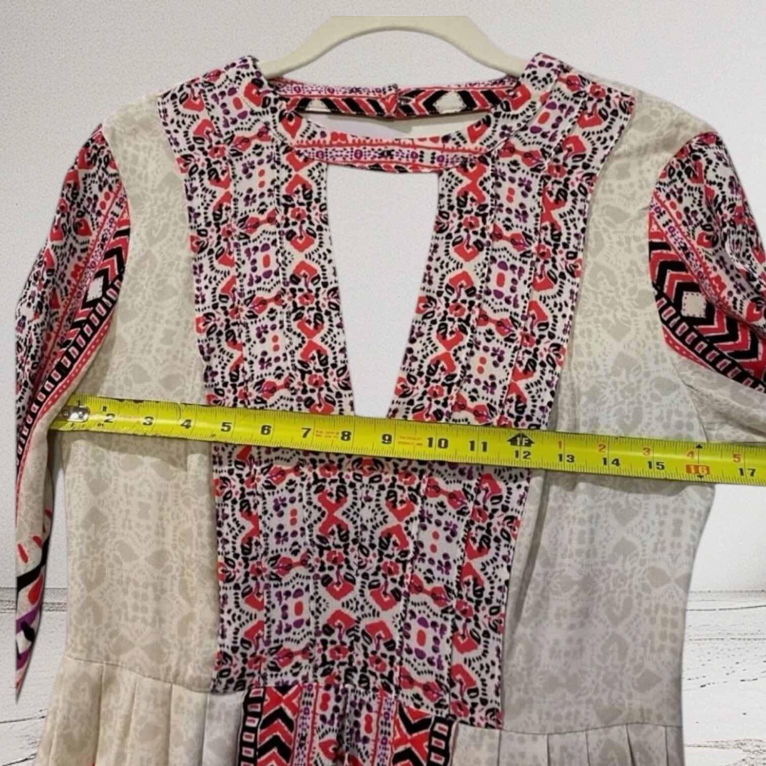 Free People Tegan Border Print Keyhole Mini Dress Size 2 Boho Summer Chic $108