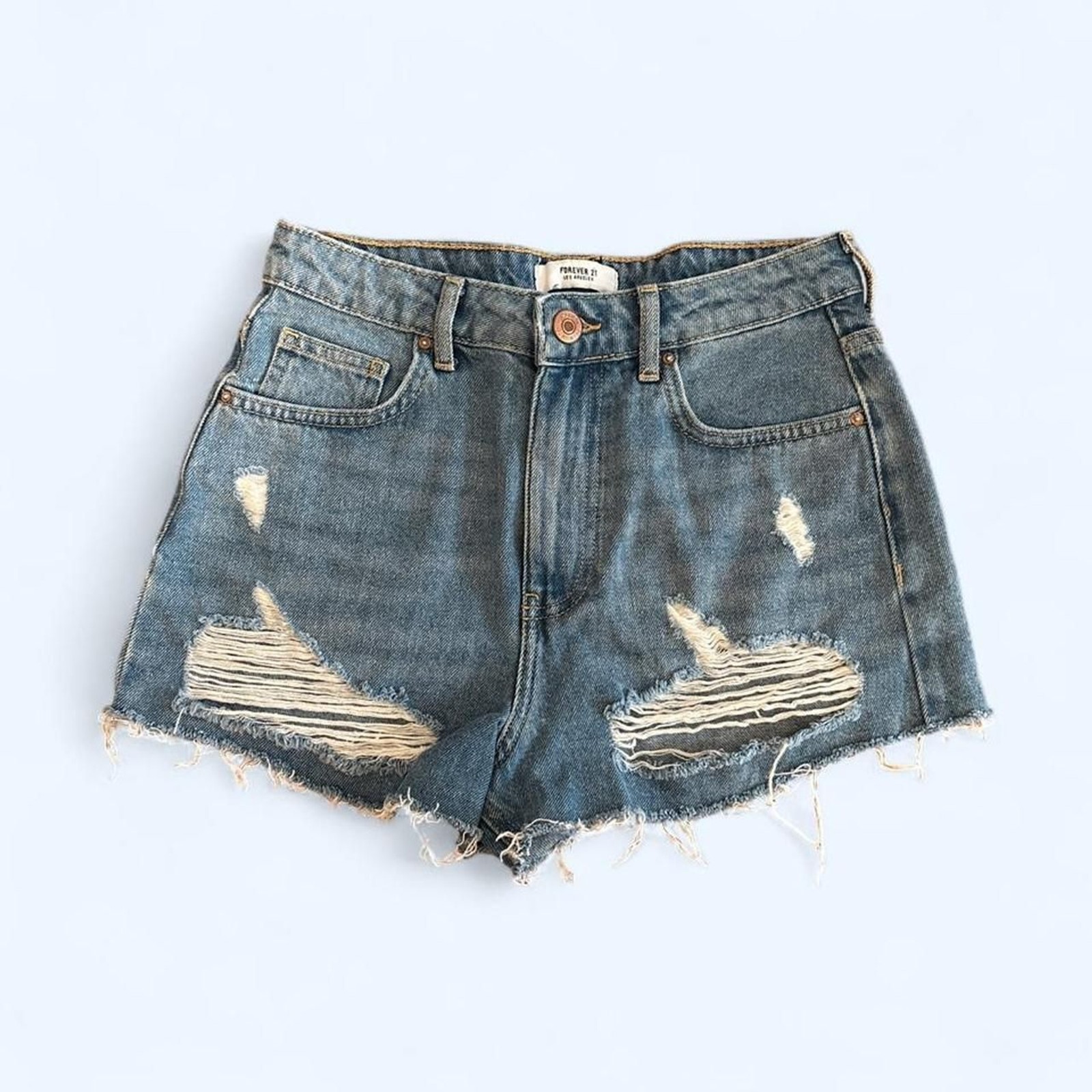 Distressed Denim Shorts Sz 25 Forever 21 High Waisted Festival Short Shorts Y2K