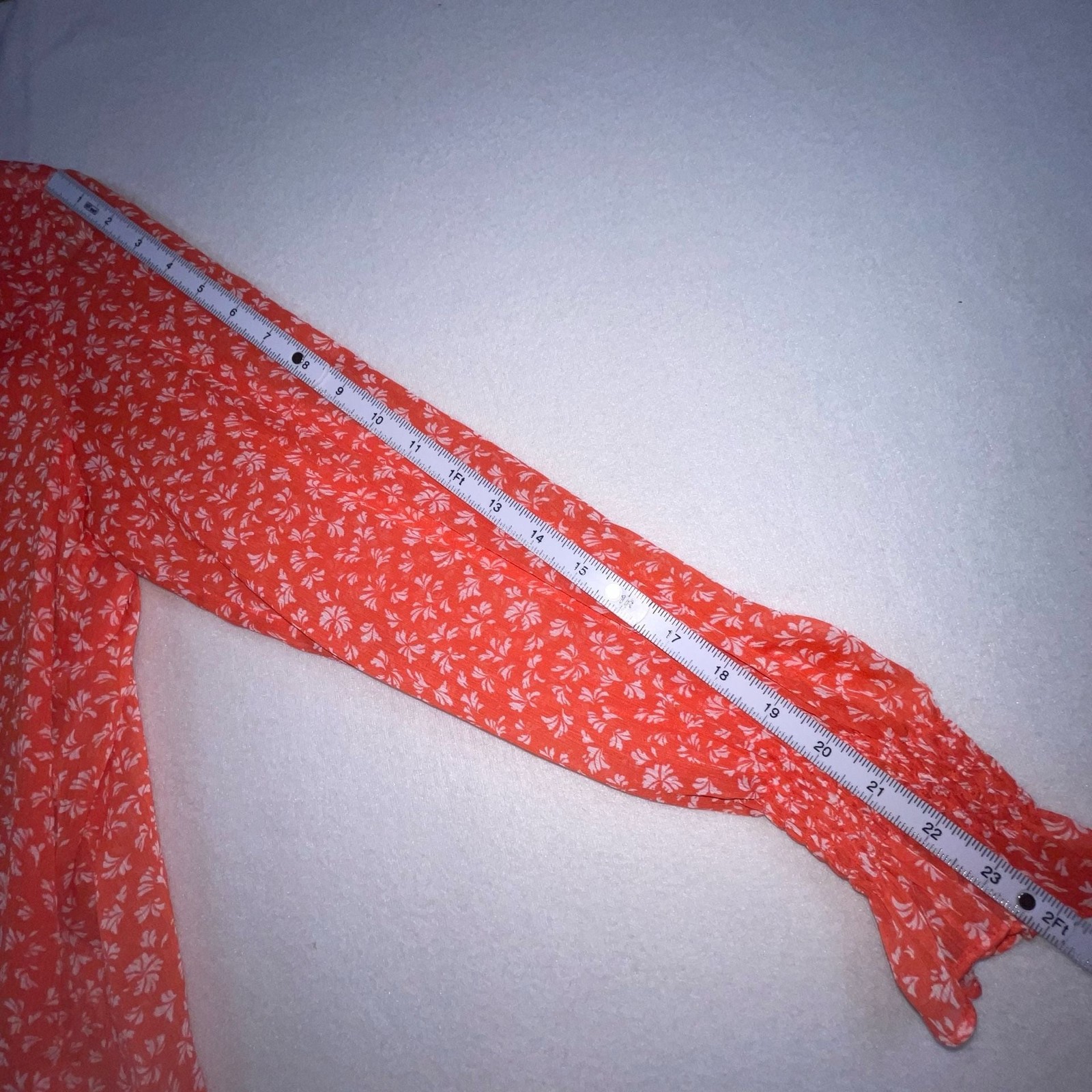 LOFT Orange Floral Ruffle Neck Tie Front Blouse Size M