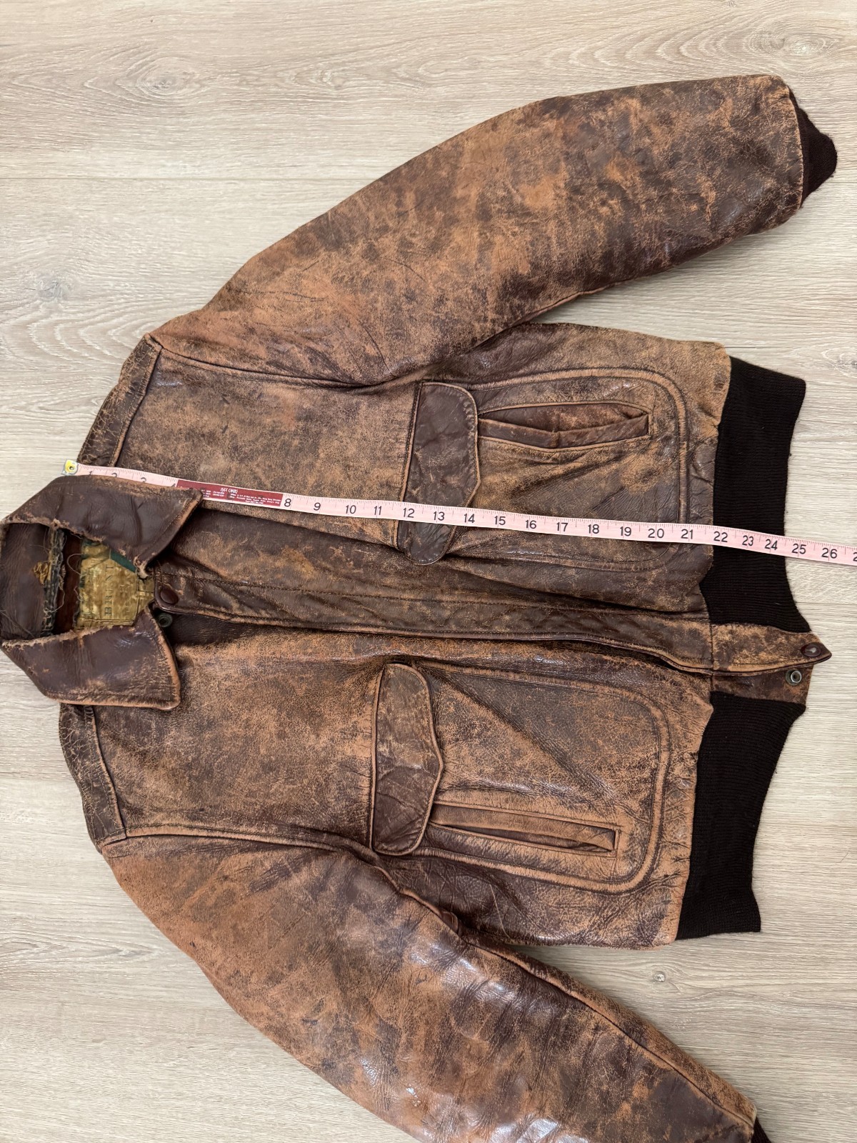 vintage 50s Steerhide Leather Bomber Jacket M Teacore Faded Patina 40s Horse