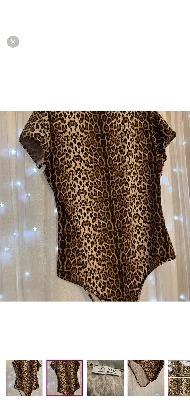 KATE KASIN XXL Leopard Print Bodysuit One Piece Button Accent