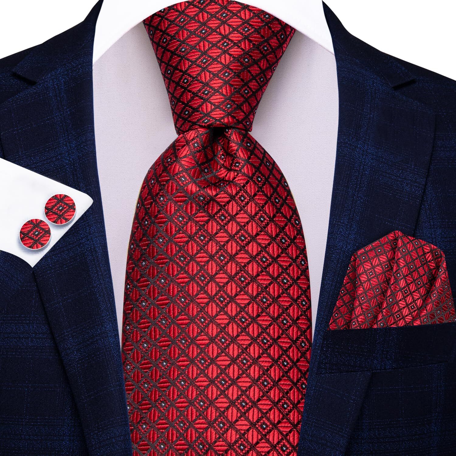 Men 63inches Tie Set Extra Long Necktie Paisley Tie Pocket Suqare Cufflinks B…
