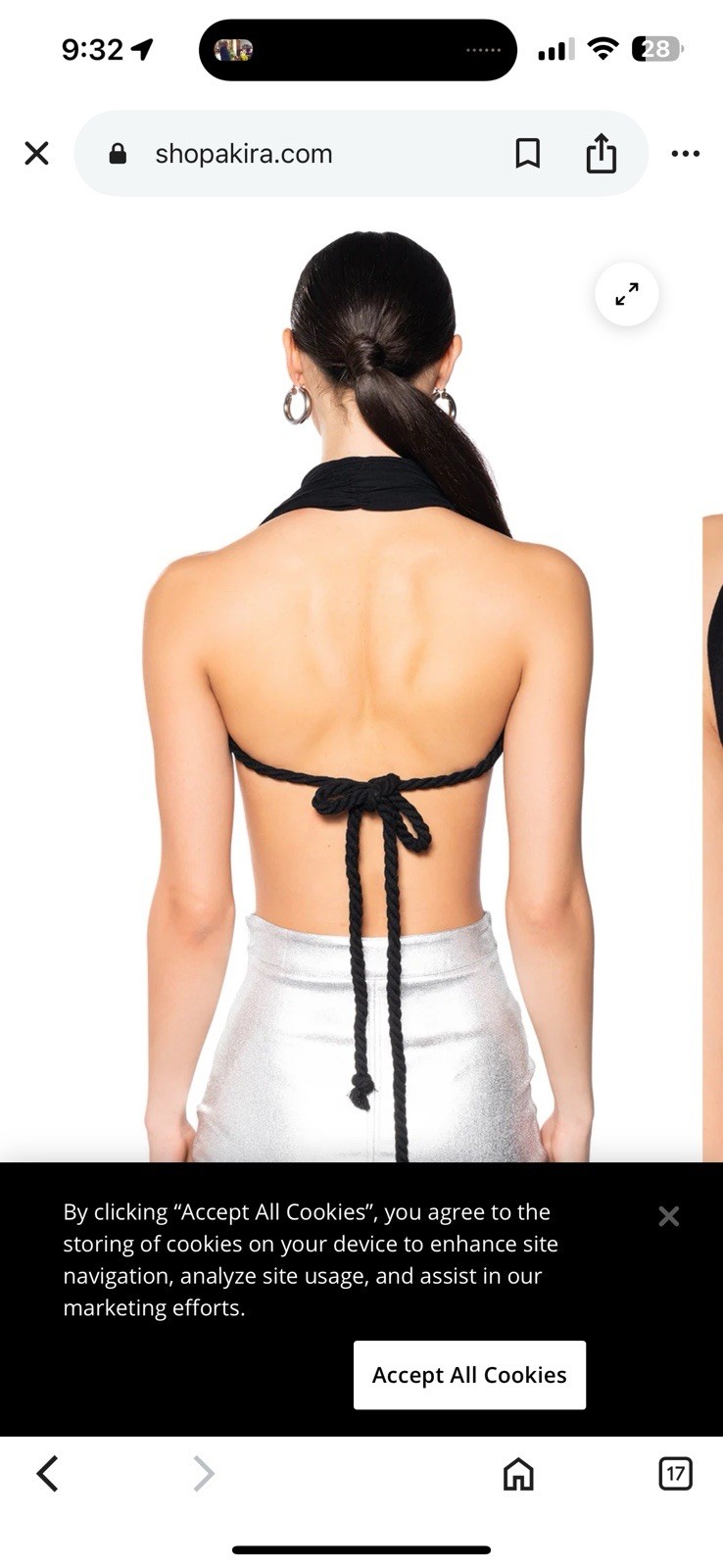 White Fox HALTER NECK CROPPED BRA With Cross Dangle Pendant Black XL