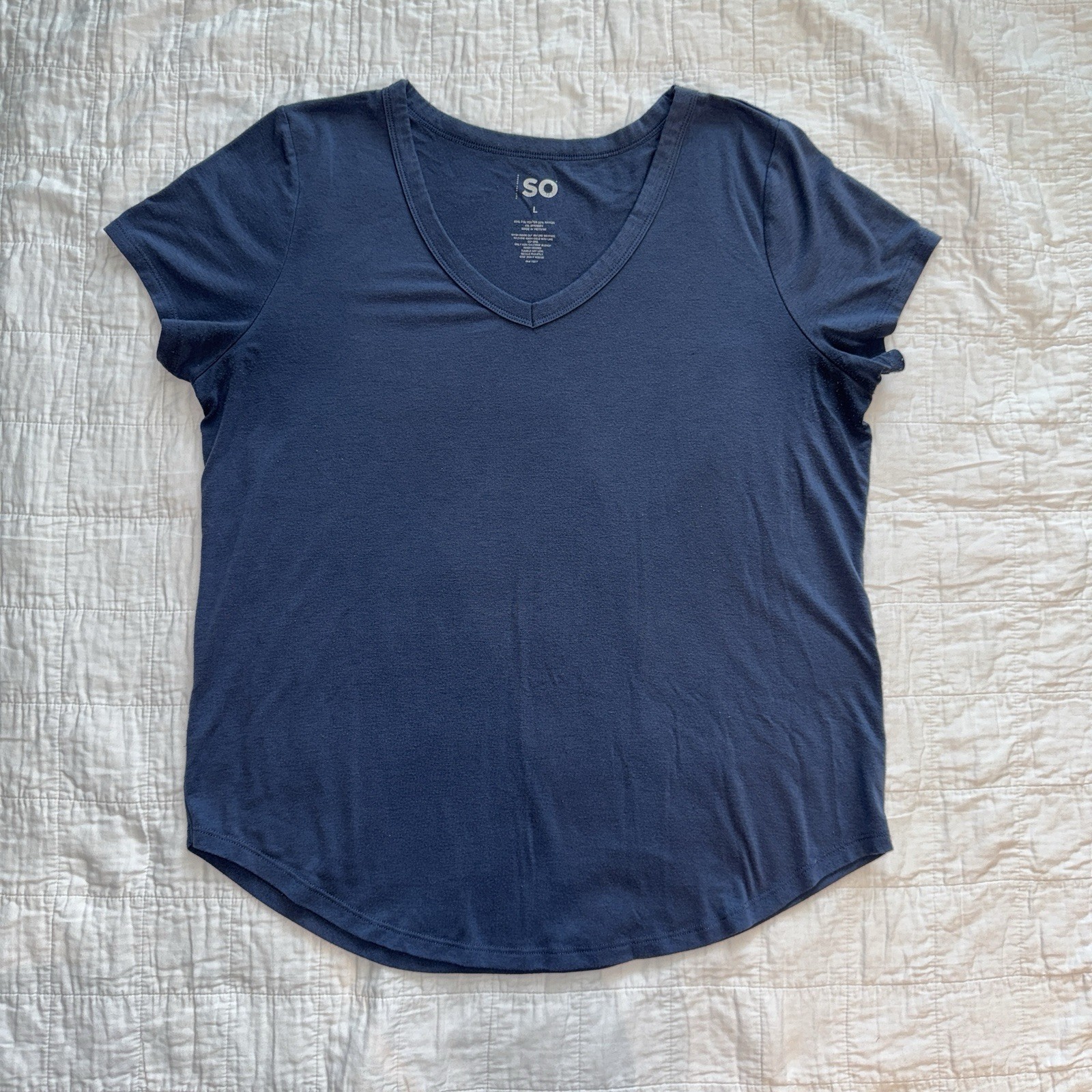 Light Navy Blue Short Sleeve V-Neck T-Shirt | Size Large