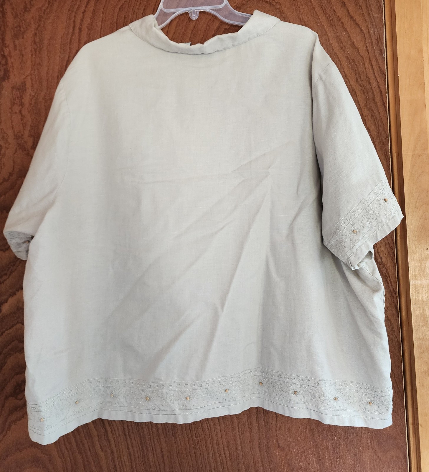 Lemon Grass Top Women Plus 3X Beige Linen Blend Beachy Resort Casual Embroidered