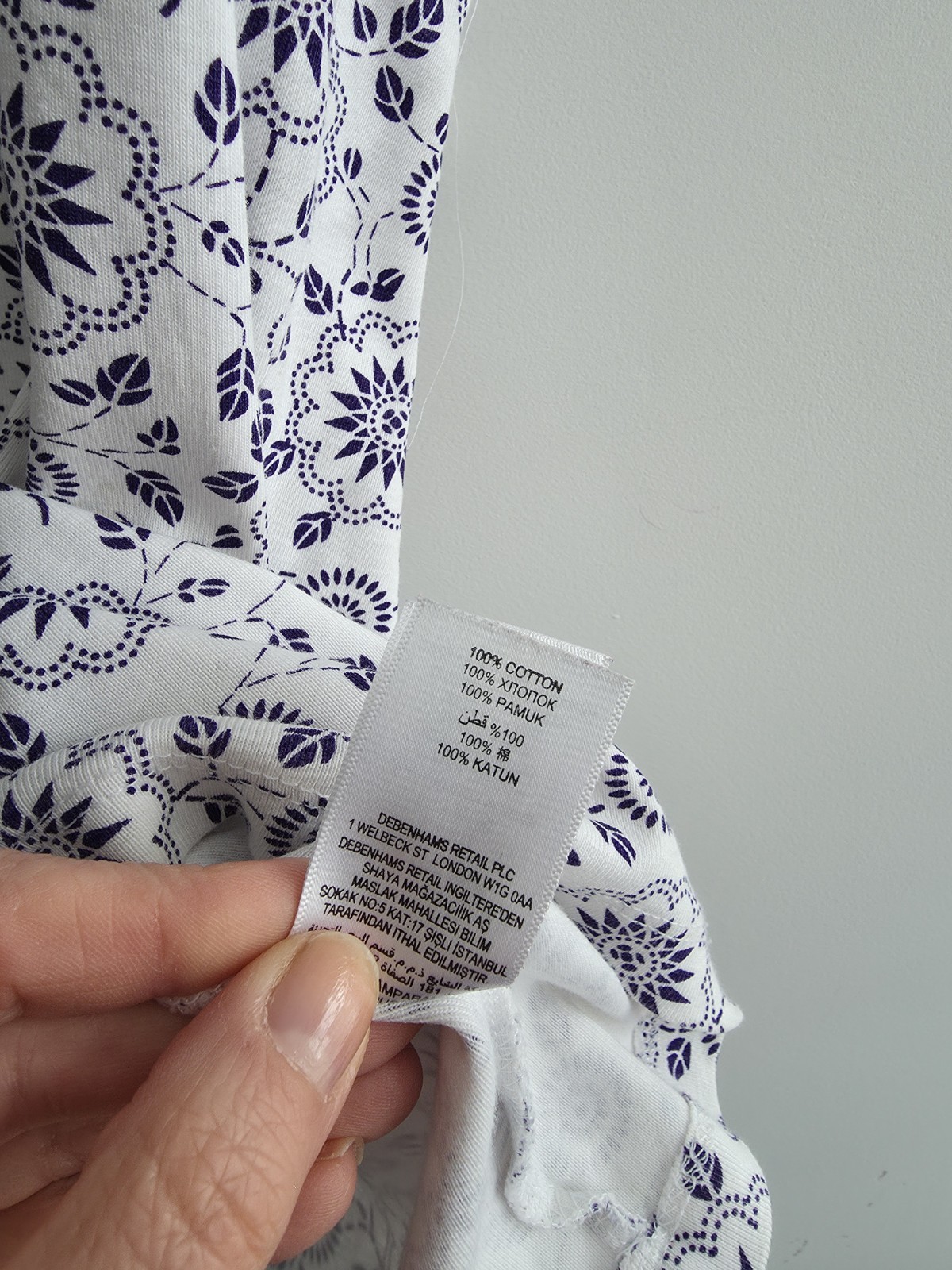 Debenhams Vintage Basic Top UK 16 100% Cotton Purple Mix Floral Casual Work New