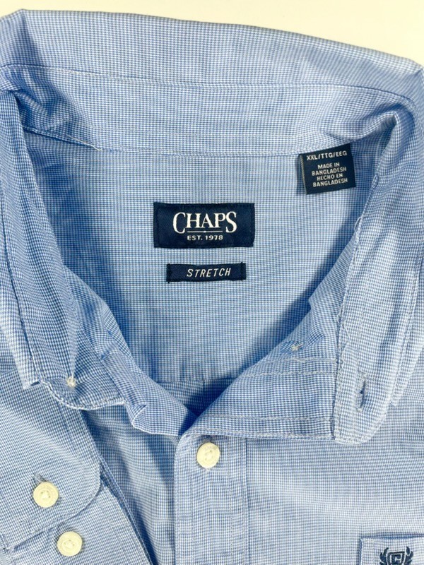 CHAPS RALPH LAUREN Men’s 2XL Button Shirt Lt Blue White Long Sleeve Cotton Blend