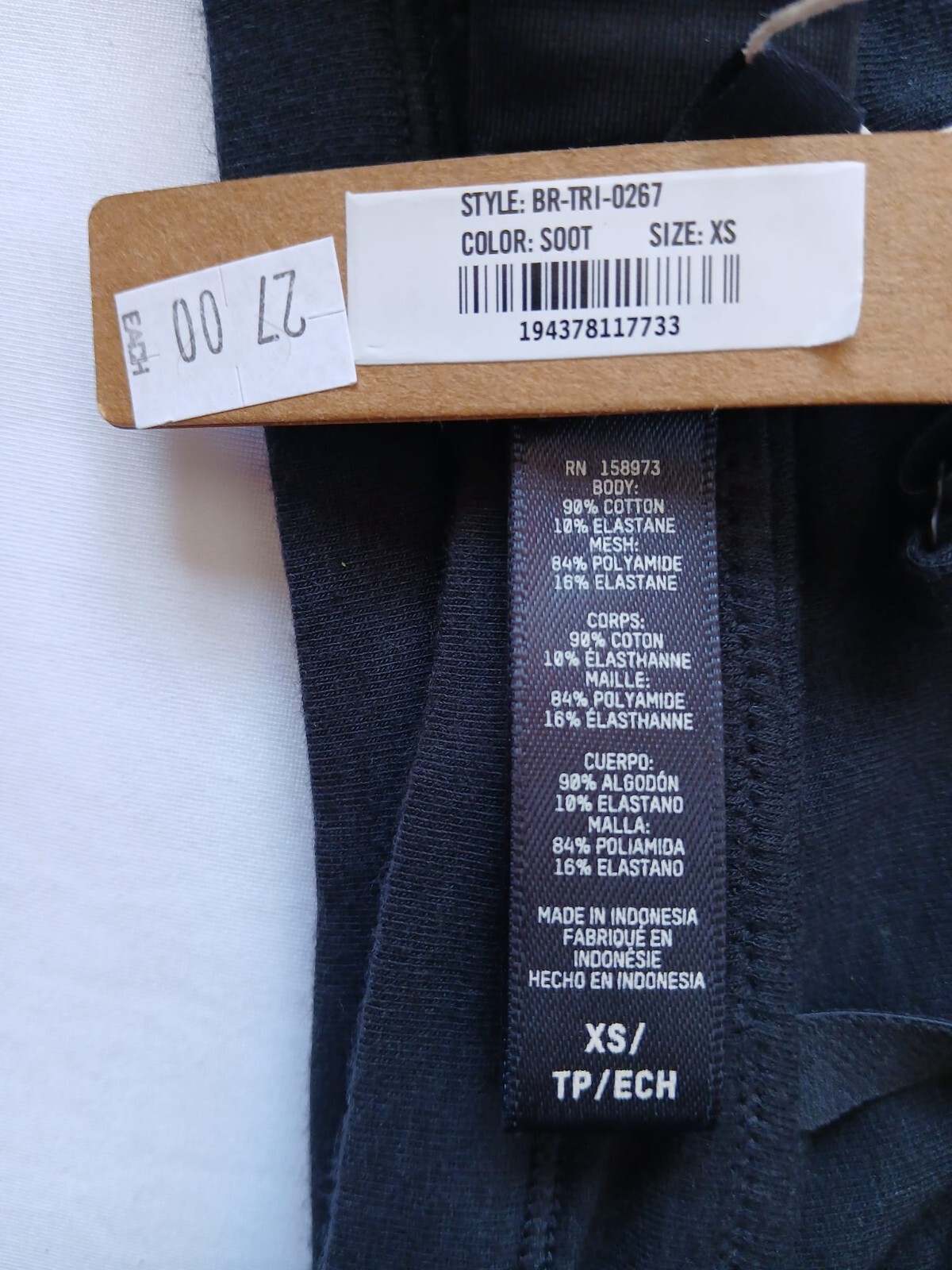 Skims Fits Everybody Cropped Bikini Top Color Soot Style BR-TRI-0267 Size XS G56