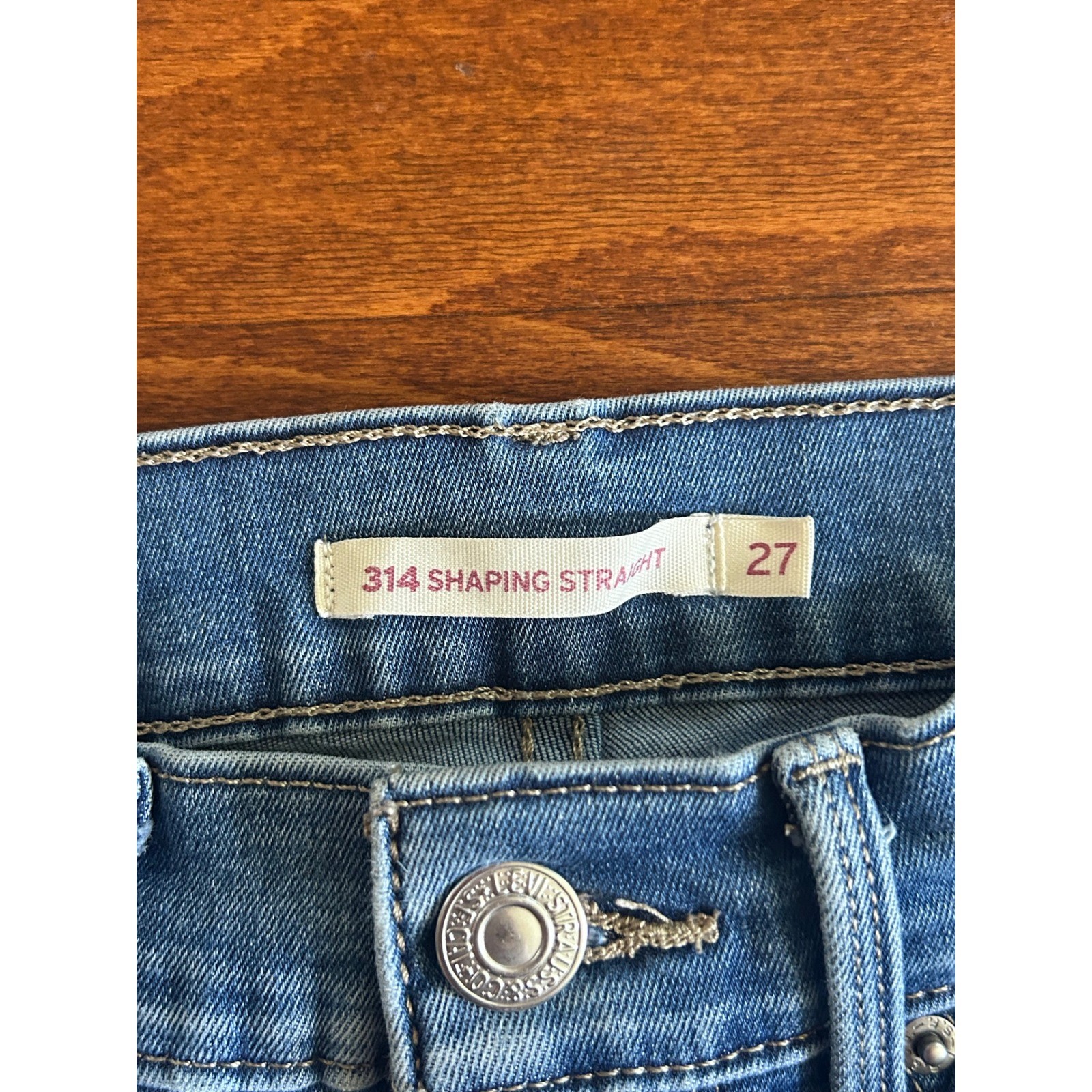 Levi’s 314 Shaping Straight Jeans Womens Blue Denim Mid Rise Stretch Sz 27