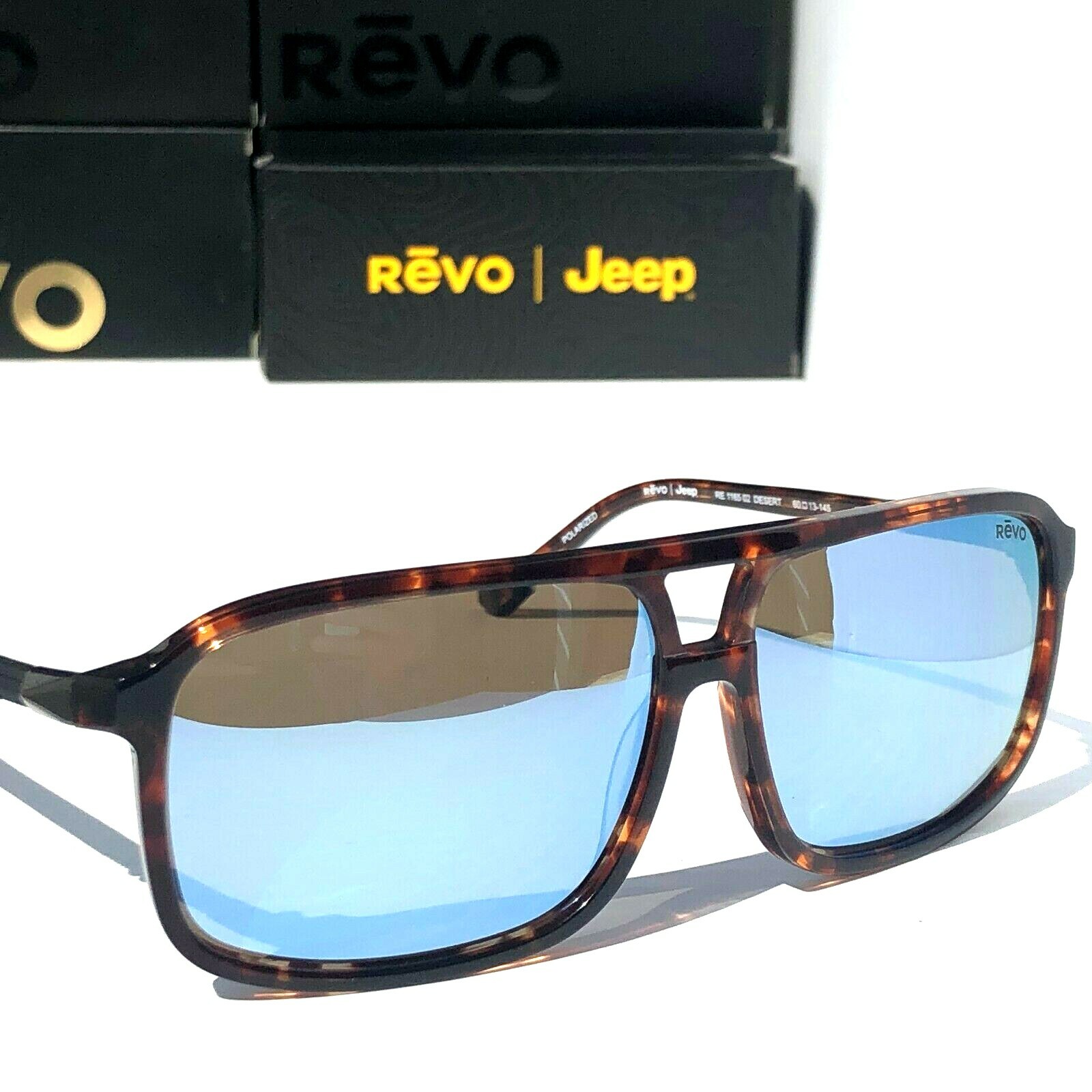 JEEP® DESERT Tortoise polished 60mm Pilot POLARIZED Blue Water Sunglass 1165 02