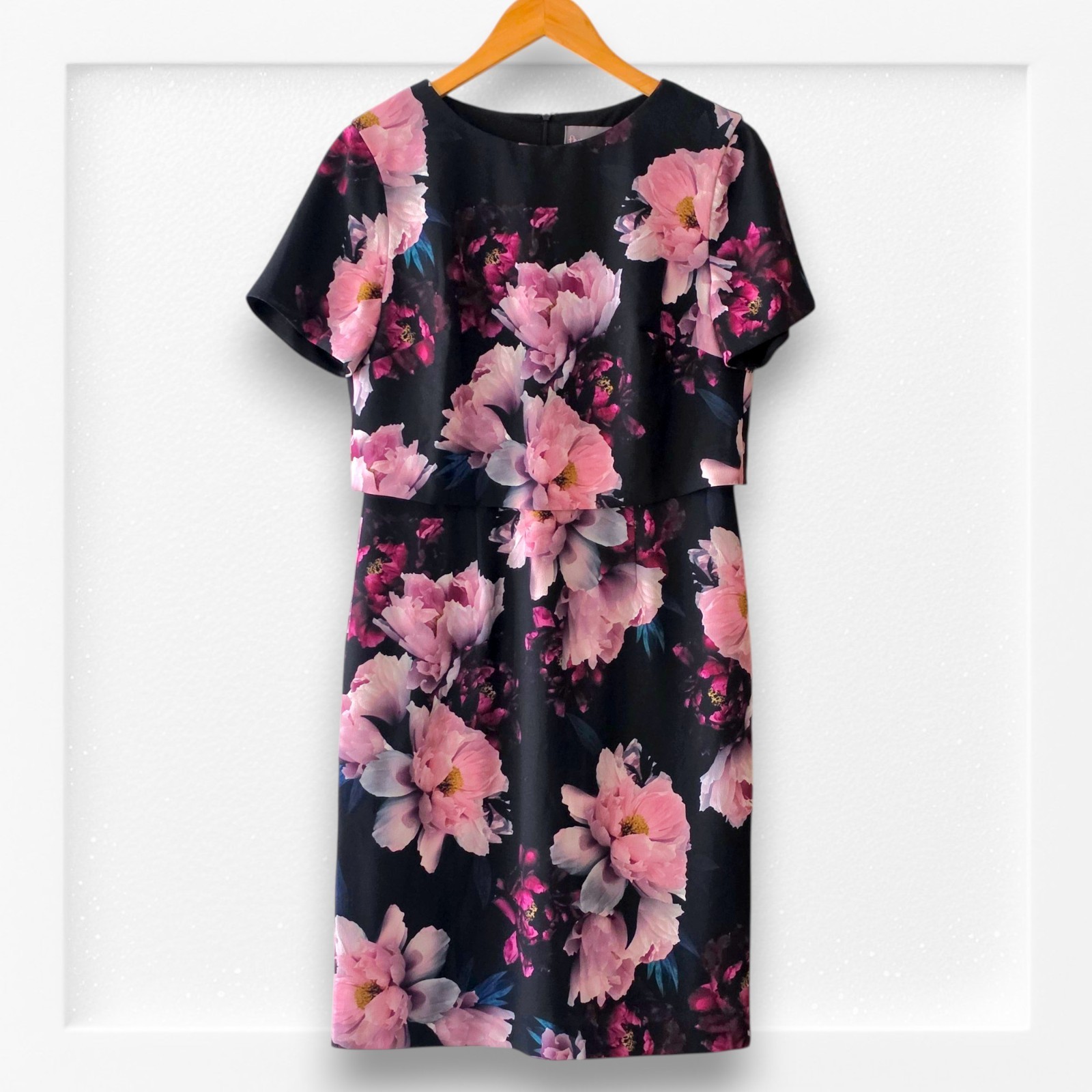 Phase Eight Kaylor Floral UK 12 Black Pink Crepe Pencil Wedding Guest Occasion