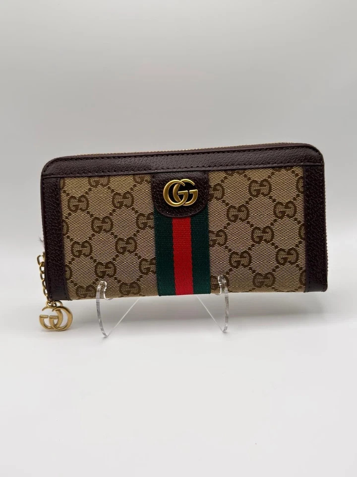 Gucci Ophidia GG Zip‑Around Wallet｜Web Stripe Canvas Leather Women Purse