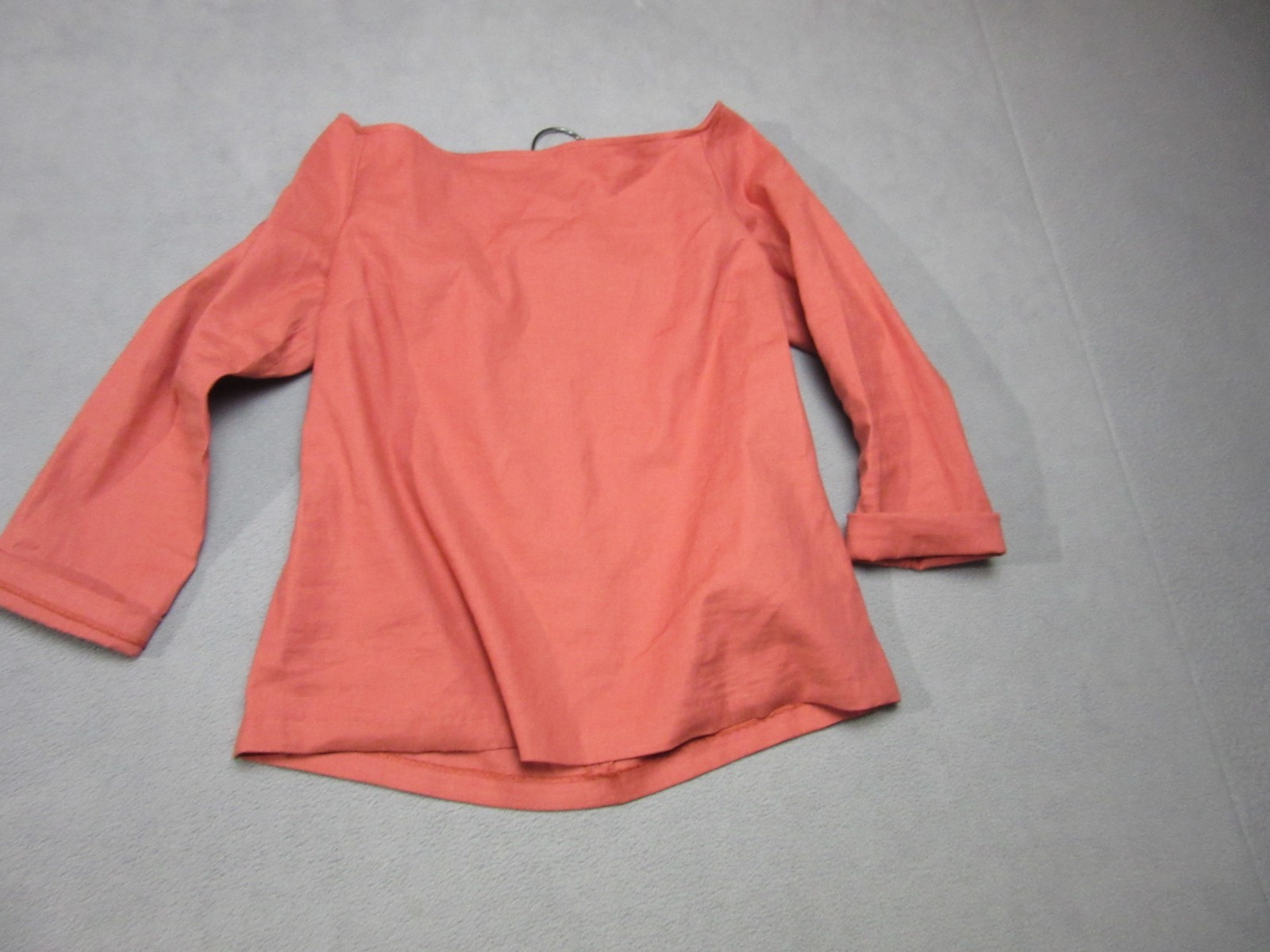 Theory Blouse Womens Medium Pink Coral Stretch Linen Blend 3/4 Sleeve Boat Neck