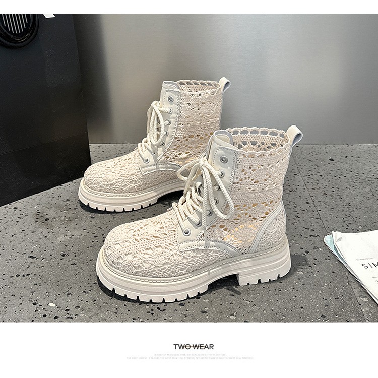 Thick Soled Lace Woven Cool Boots Womens Summer Mesh Breathable Fashion Shoes