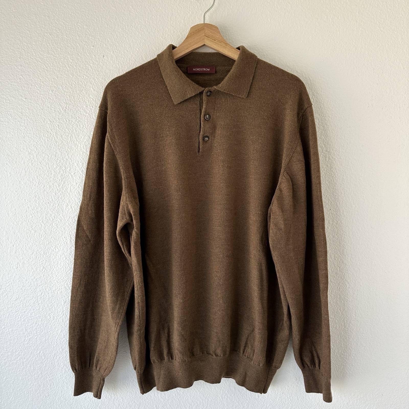 Nordstrom 100% Merino Wool Knit Polo Sweater Brown Men’s XXL Tall Brown