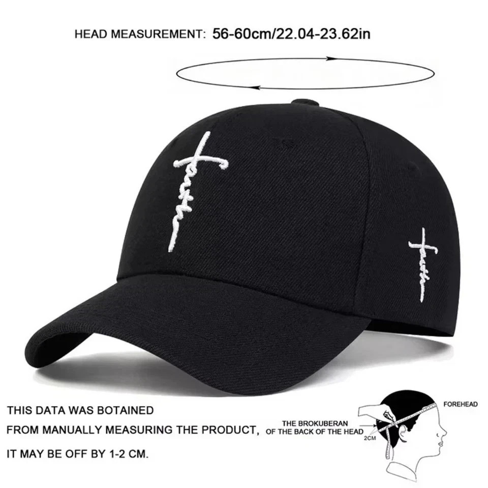 Faith Cross Embroidered Christian Black & Red Baseball Cap,Adjustable Hat, Jesus