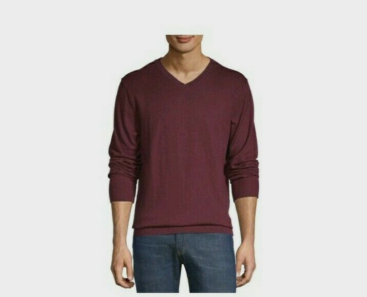 George Men’s Burgundy V- Neck Long Sleeve Pullover Sweater Top Sizes Varies