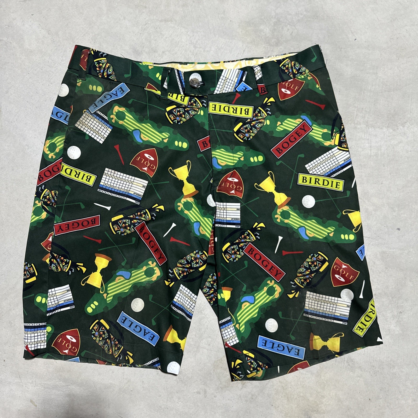 Loudmouth Men’s All Over Print 11” Inseam Golf Shorts Size 36 Tees Clubs Score