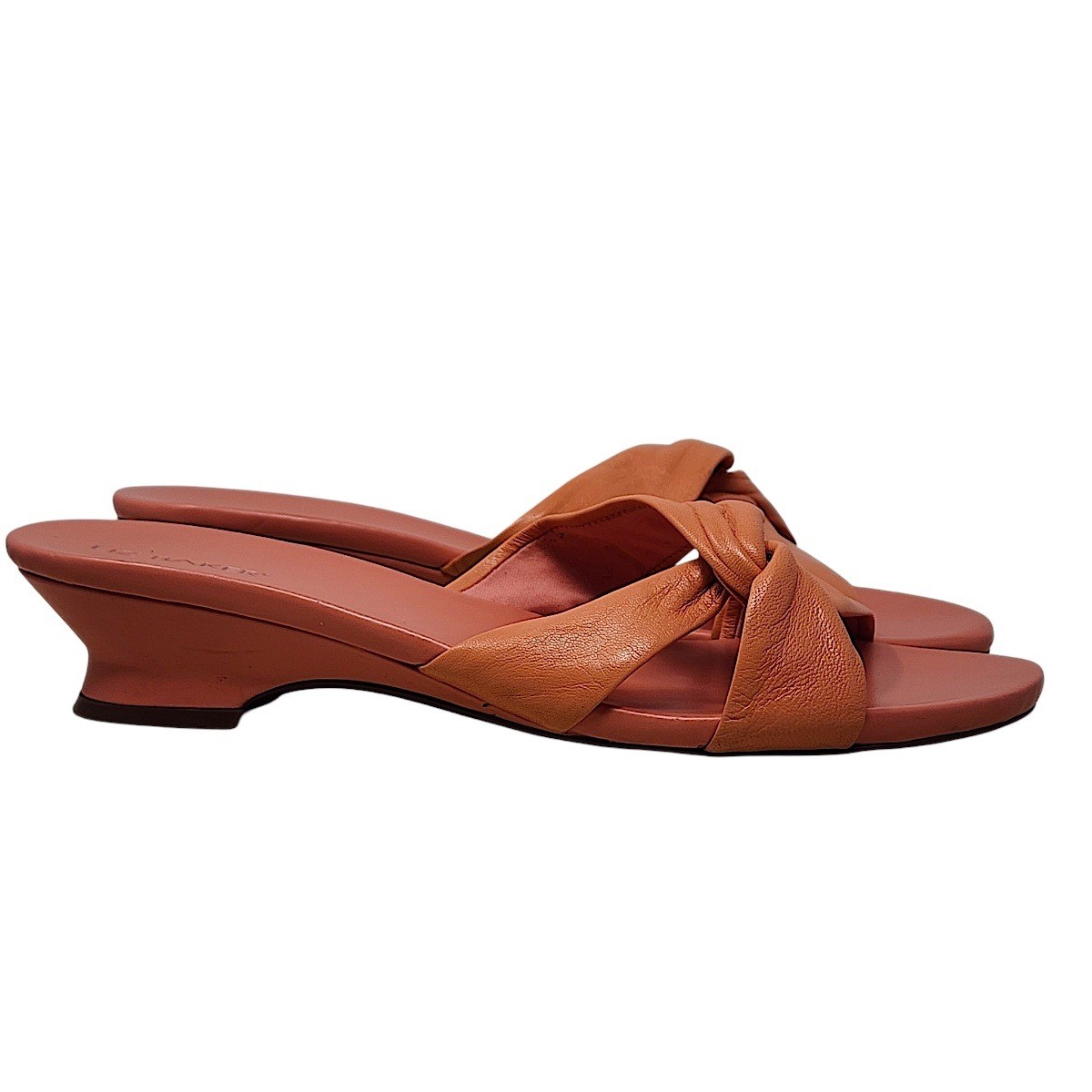 Liz Baker Slides Sandals 9.5 M Womens Peach Leather Knot Kitten Heel Slide Mules