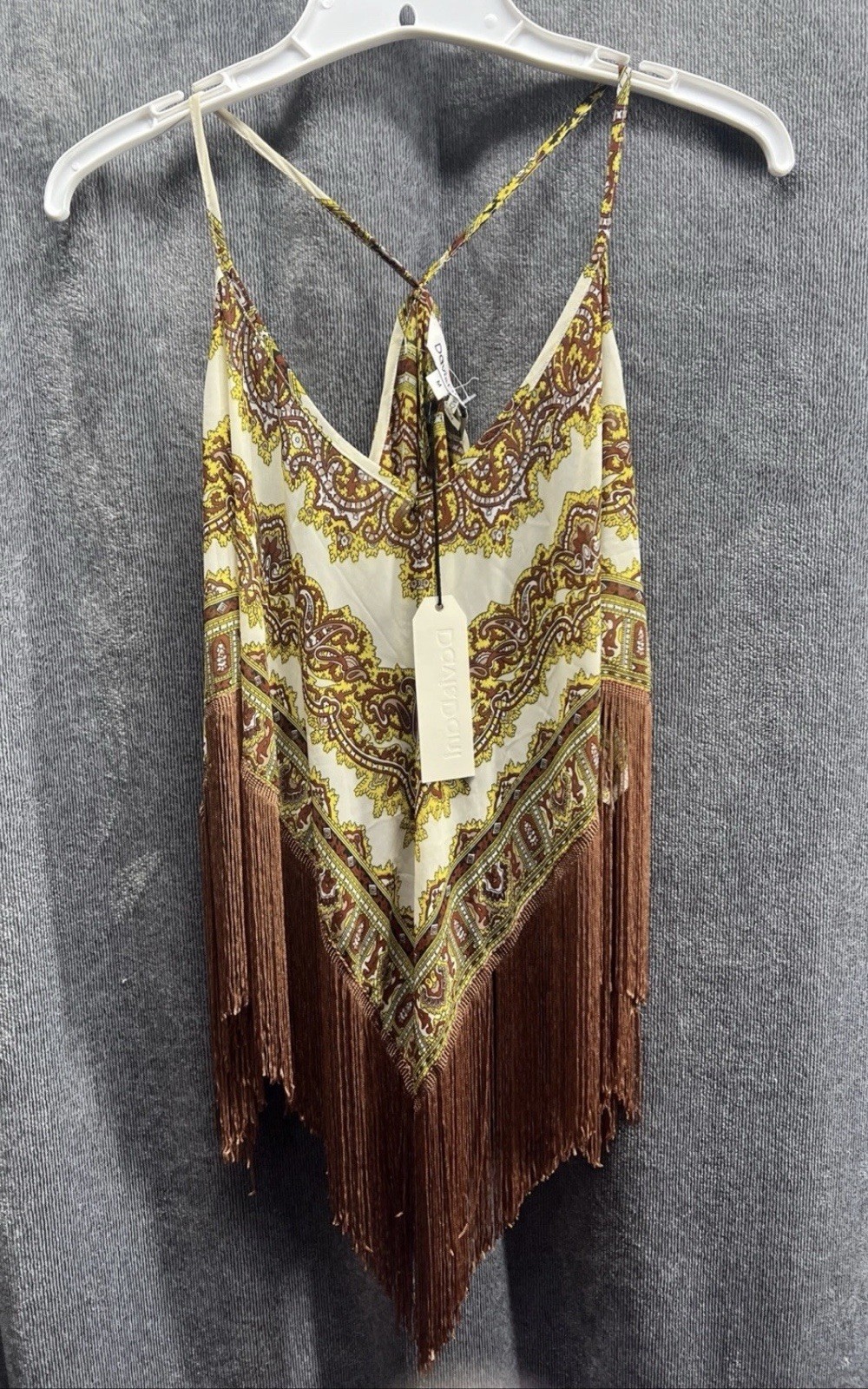 Davi And Dani Tank Woman’s Size Medium Paisley Fringe Sheer NWT