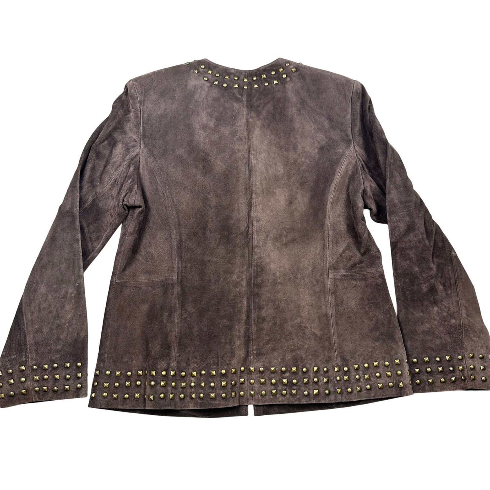 Brown Genuine Suede Studded Jacket Petite Small Statement Jacket