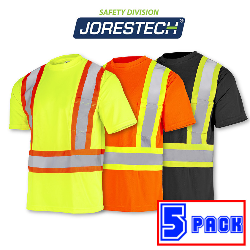 5- Hi Vis Shirt ANSI Class 2 Reflective Safety Short Sleeve HIGH VISIBILITY