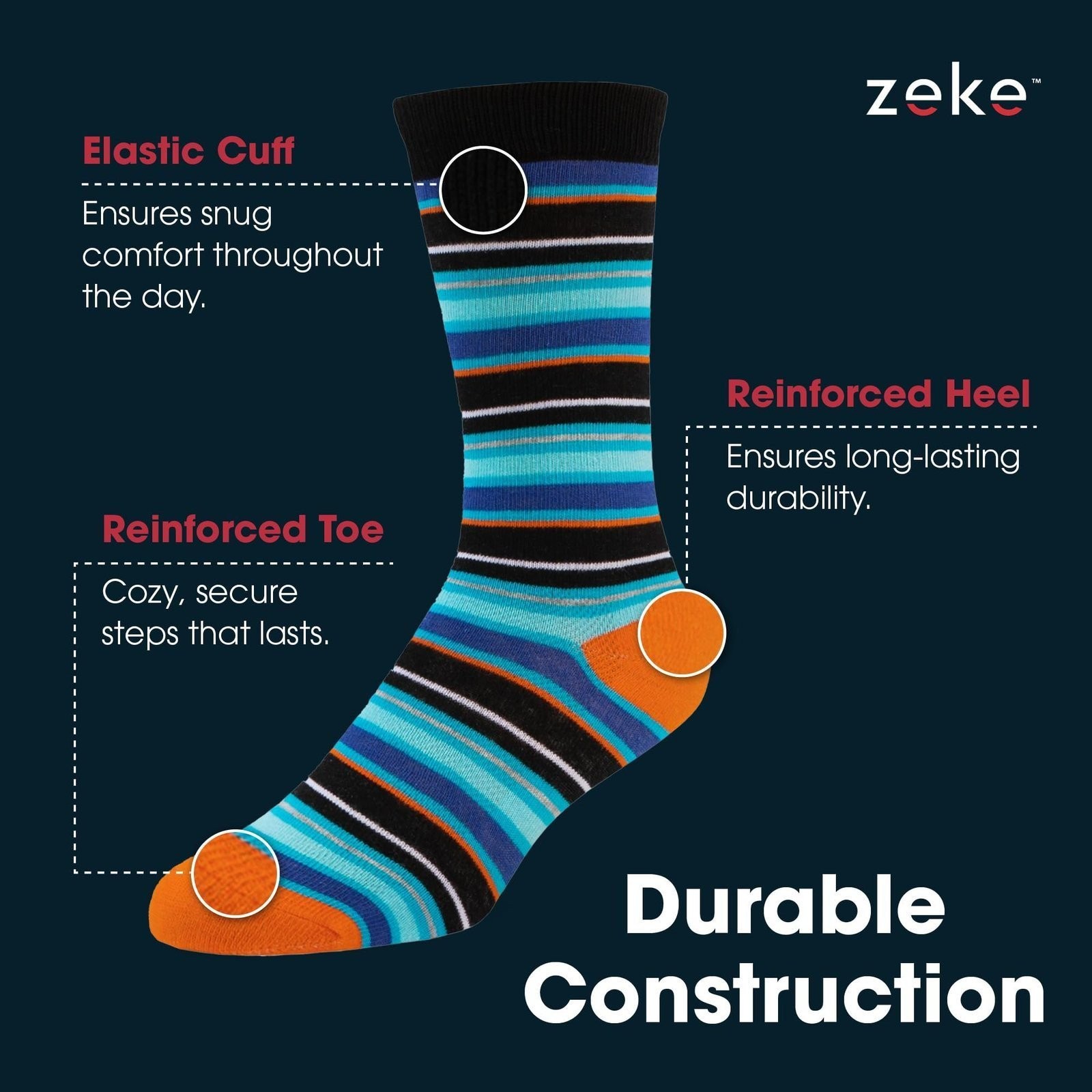 ZEKE Men’s Dress Socks Funky Fun Colorful Crew Socks 12 Assorted Patterns