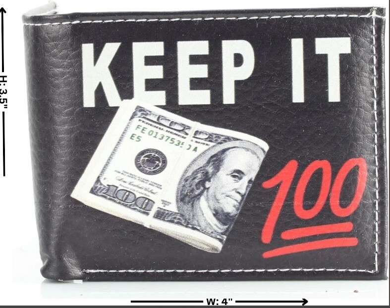Keep It 100 $100 Bill Printed Wallet Handcrafted BI-Fold Men’s Vegan Leather