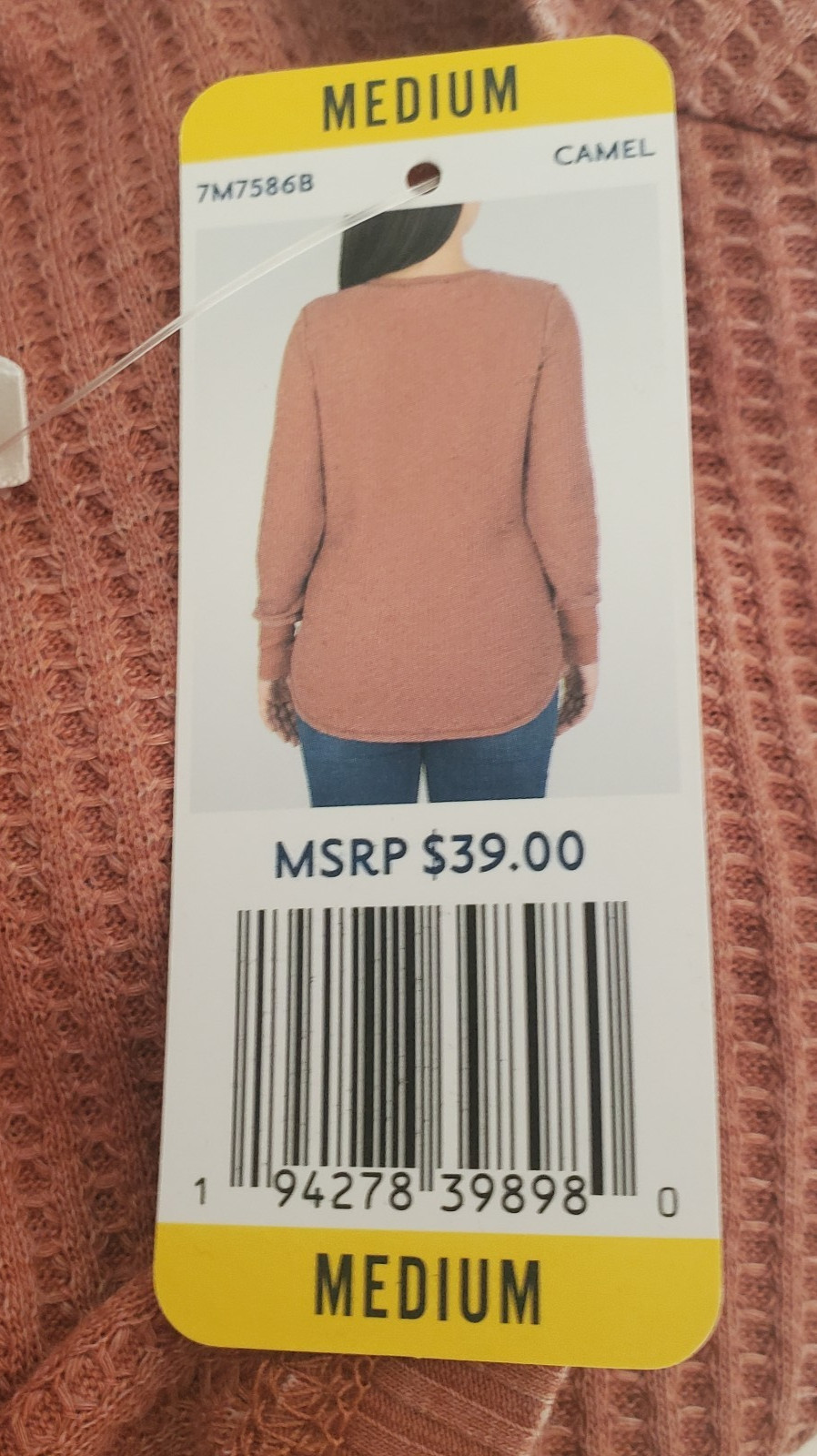 Seven7 Women’s Long Sleeve Snap Waffle Henley Sz M Camel NWT