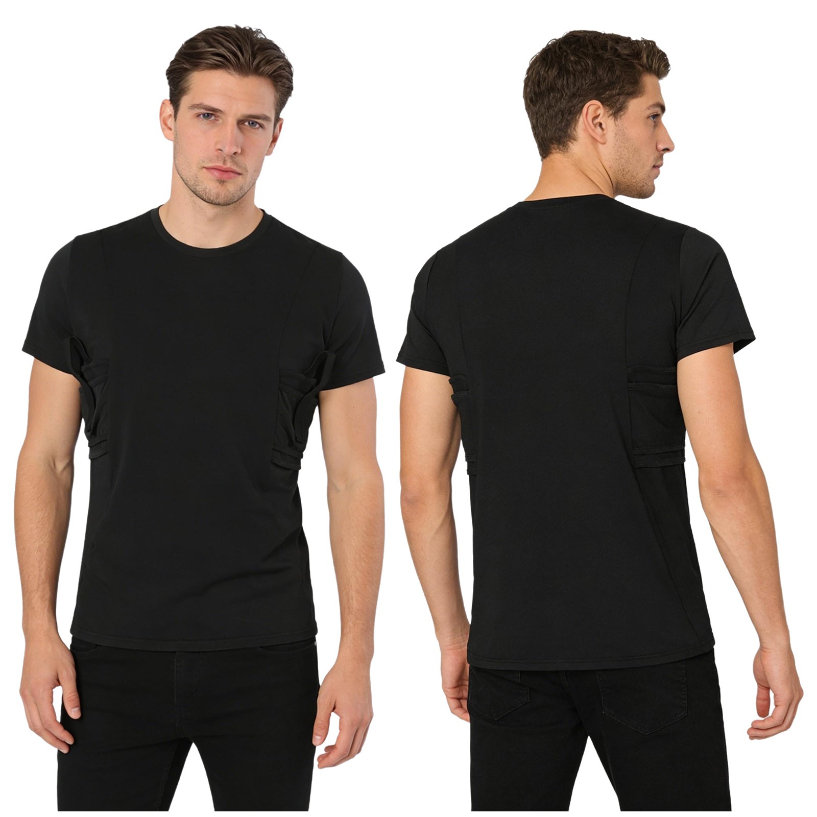 Men Conceal Carry Shirt Round Neck Short Sleeve Stretchy T-shirt Undershirt