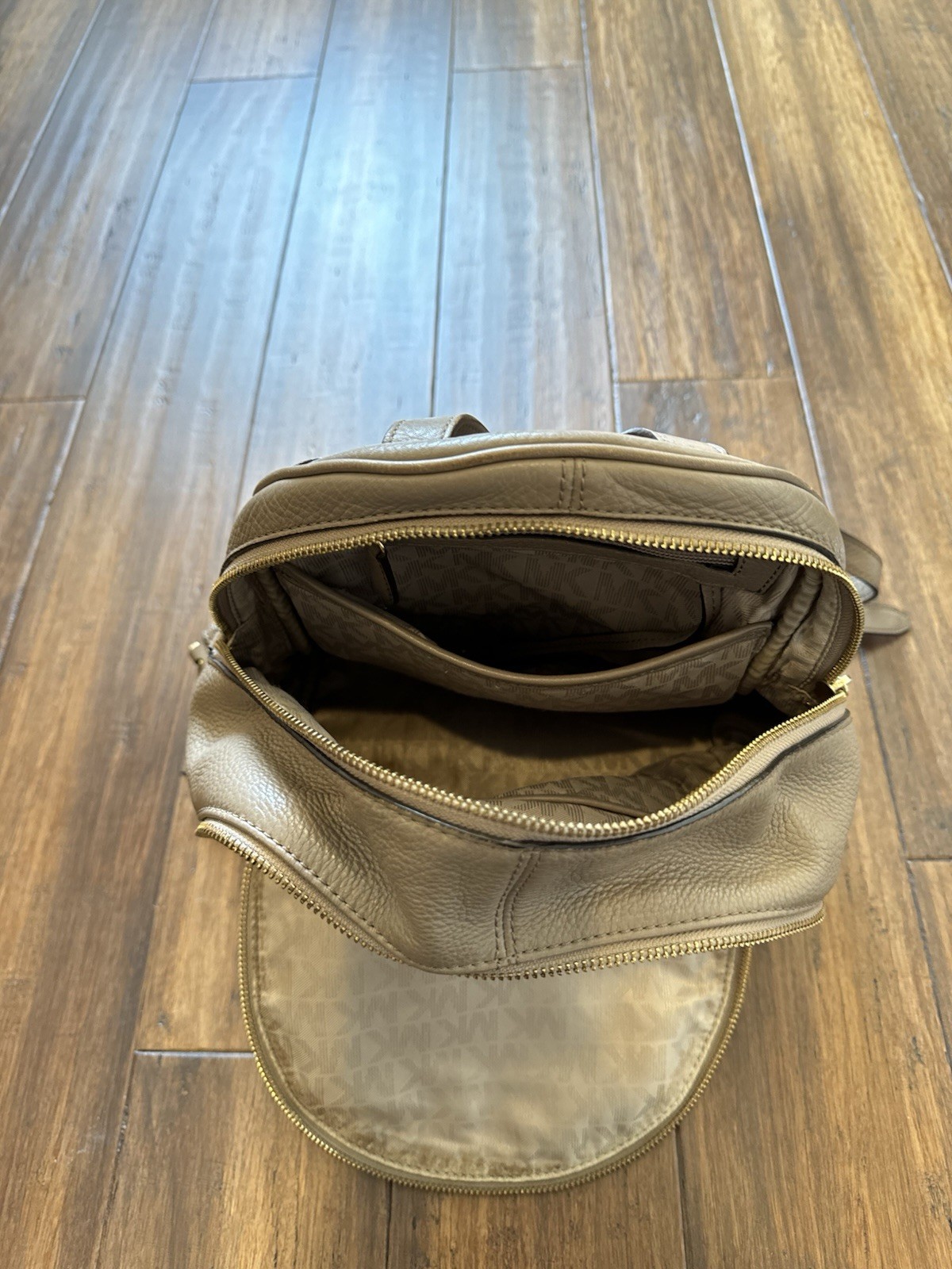 Michael Kors Leather Backpack Pebbled Taupe Gray Gold Hardware Medium Women Bag