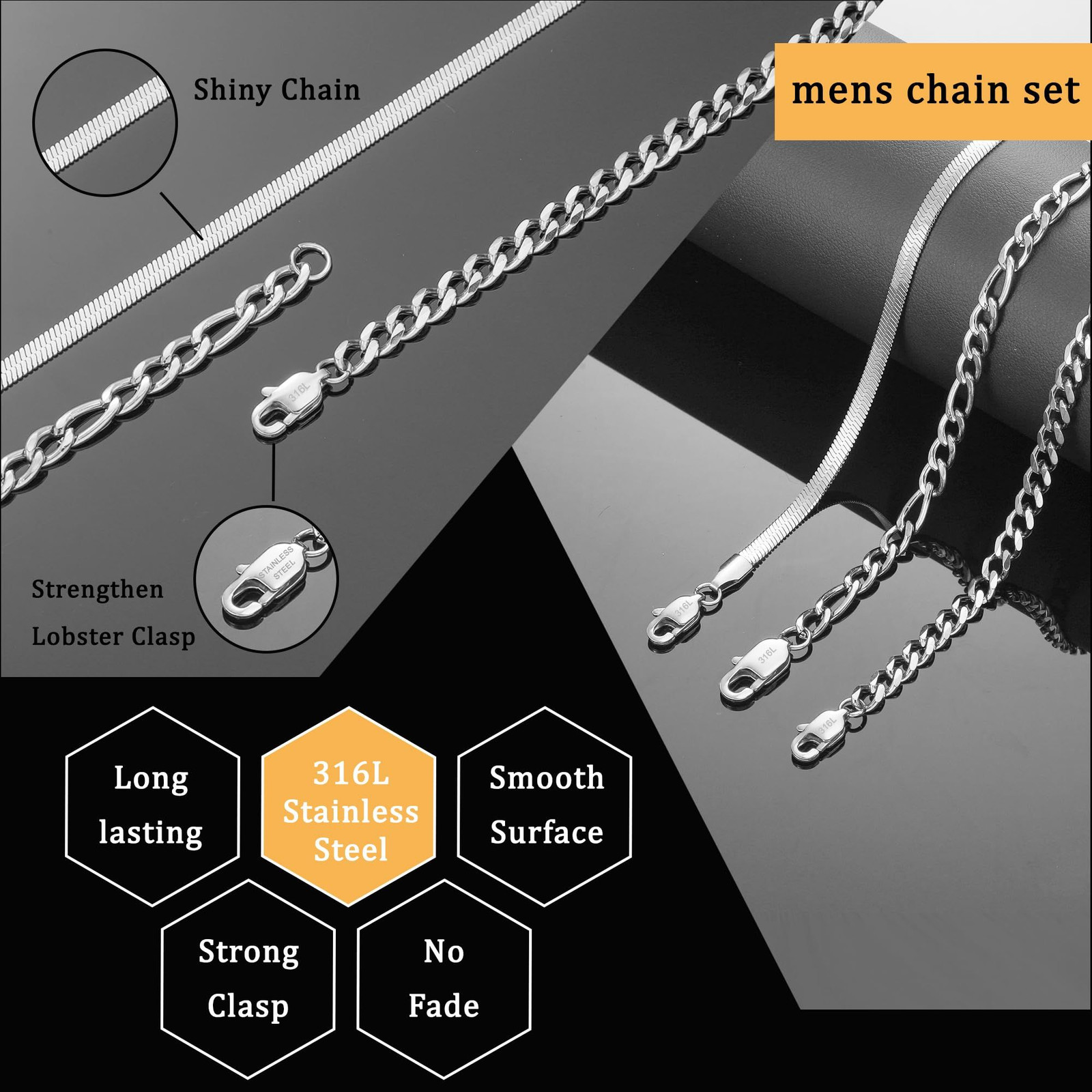 Zocomi Silver Chains Necklace 18 inch (45cm)Average Length for Boys,