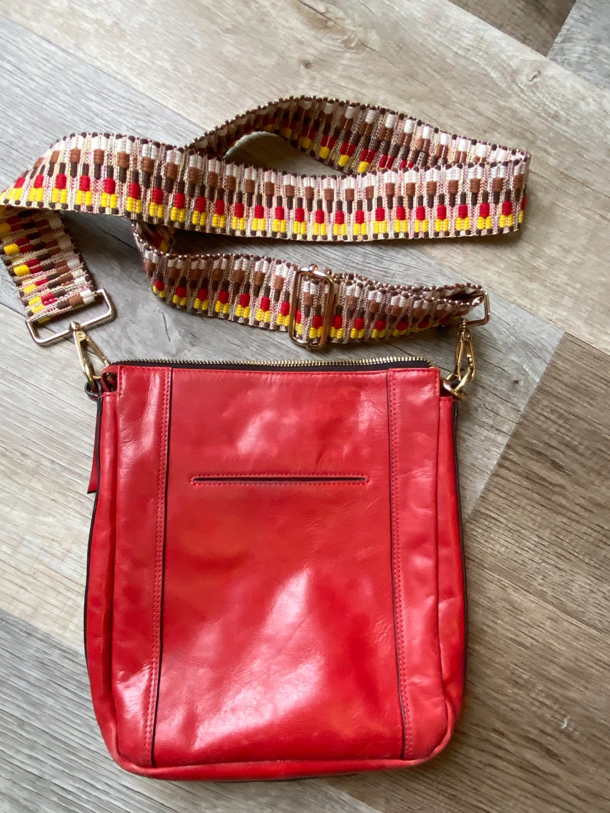 Lodis Red Leather Crossbody Messenger Bag Woven Guitar Strap Handbag Boho Rocker