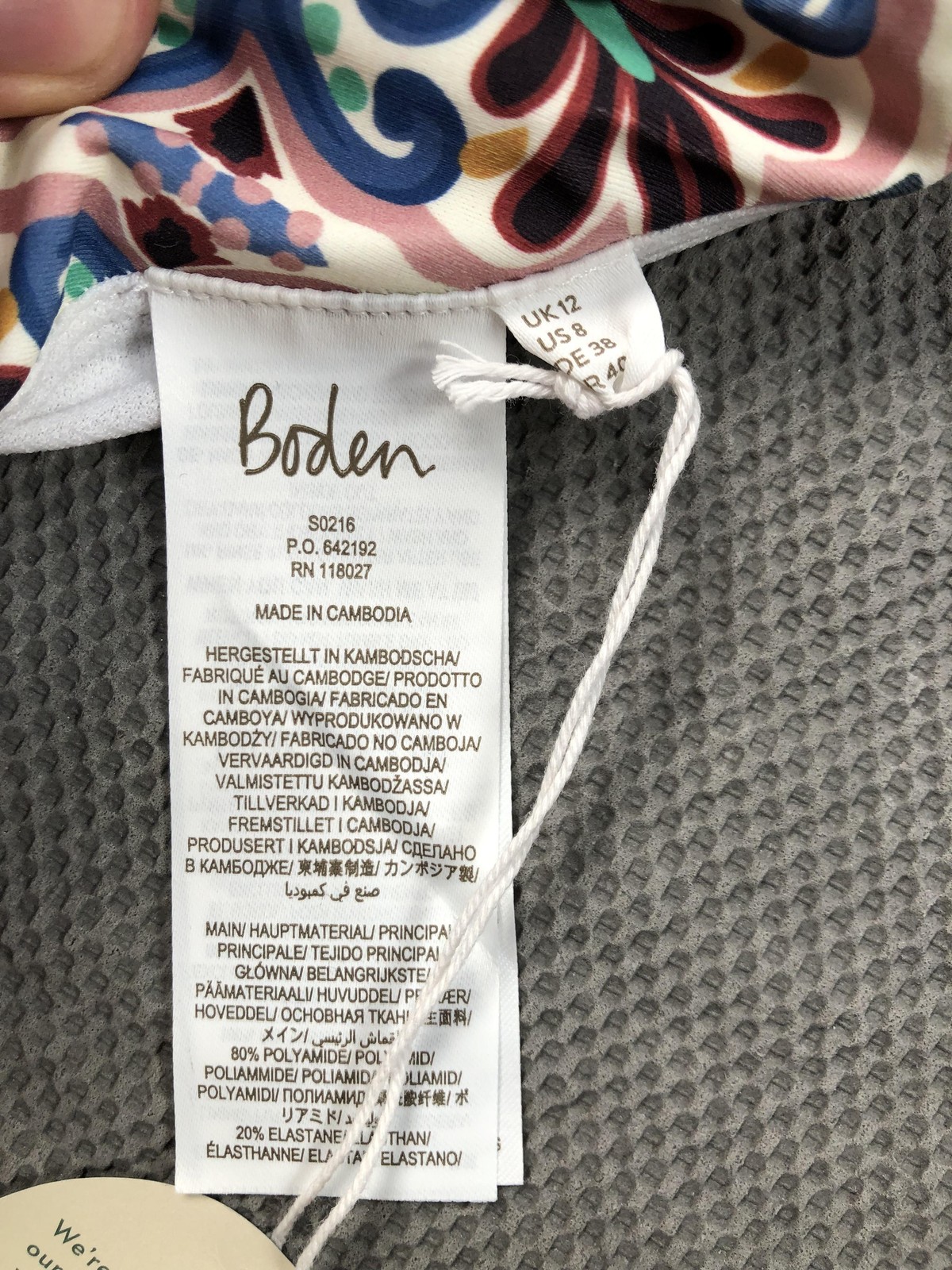 Boden Bikini Top Swimsuit Womens 8 Multicolor Floral Halter Buckle Lined Stretch