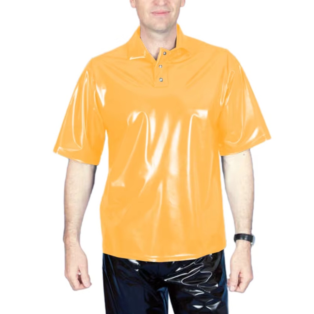 Men’s PVC Wet Look T-Shirt Turn Down Neck Button Everyday Wear Casual Loose Top