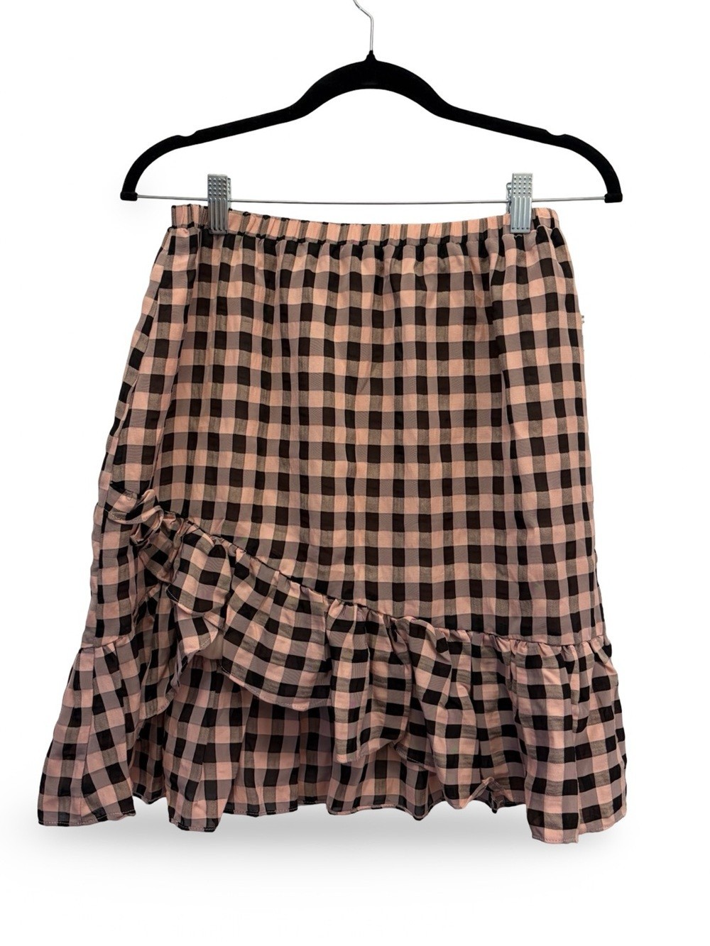 Cosmopolitan x Dress The Population Plaid Ruffle High Low Mini Skirt Women’s L