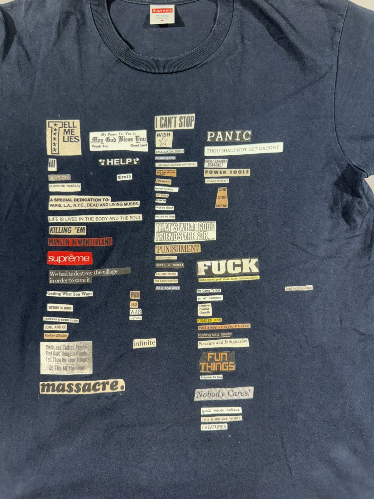 Supreme Cut-Outs Navy Graphic T-Shirt FW18 Size Medium