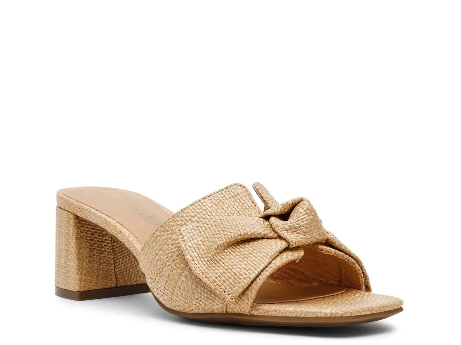 Anne Klein Kismet Raffia Bow Knot Block Heel Slide Sandal Beige Womens Size 6.5M