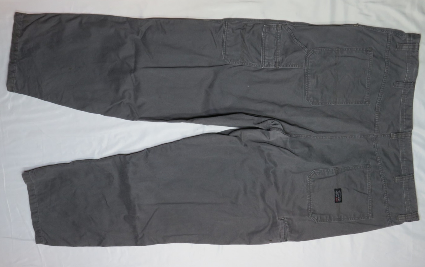 WRANGLER MENS 42X32 GRAY CARPENTER DUNGAREE 100% COTTON CANVAS JEANS