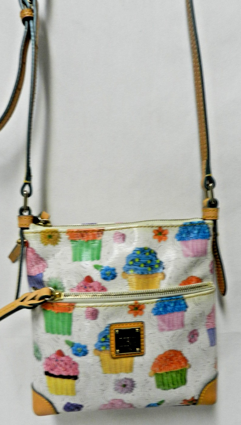 Dooney & Bourke Canvas w/ Leather Cupcake Crossbody bag purse zip top front pkt