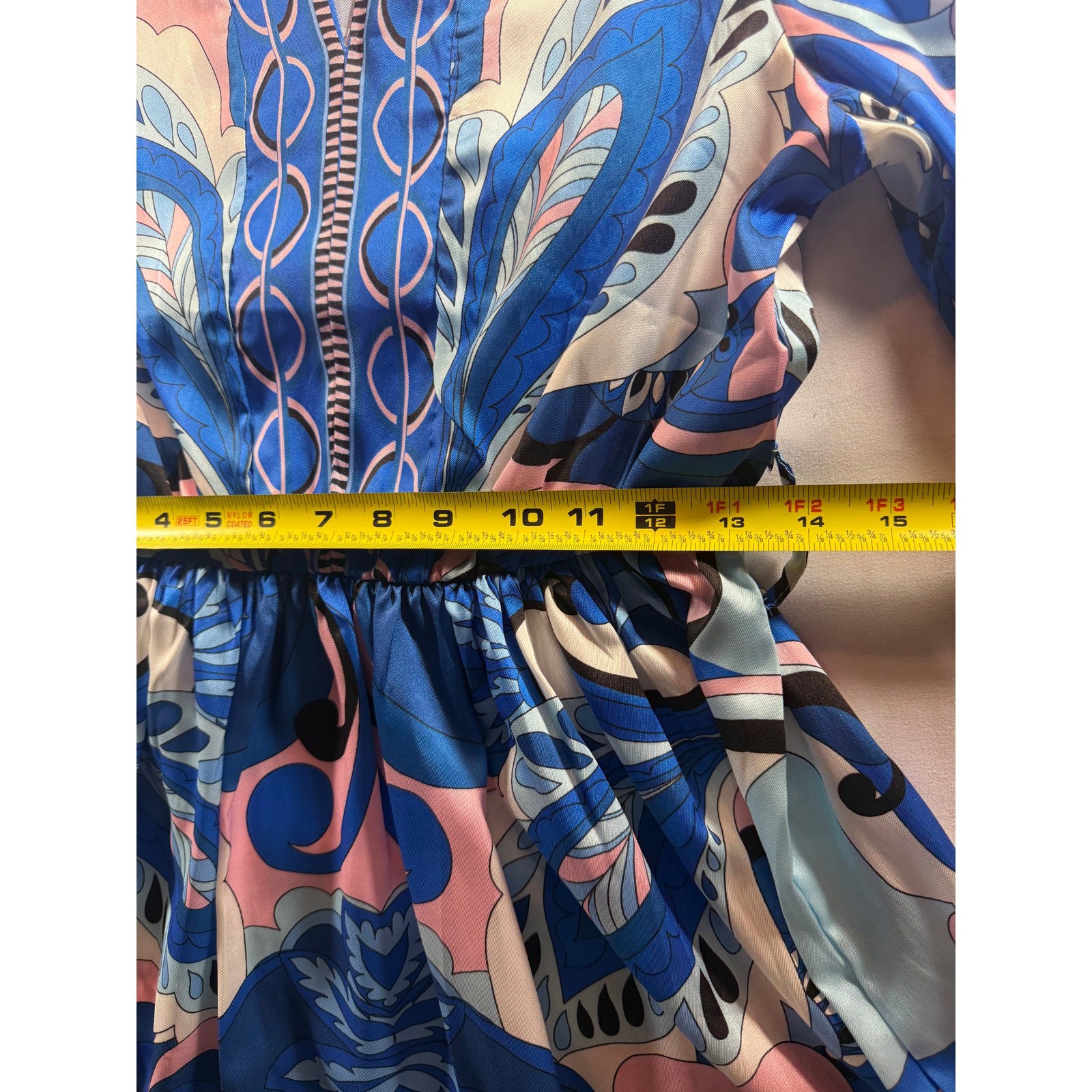 Blue & Pink Paisley Print Tie Waist Mini Dress | Medium
