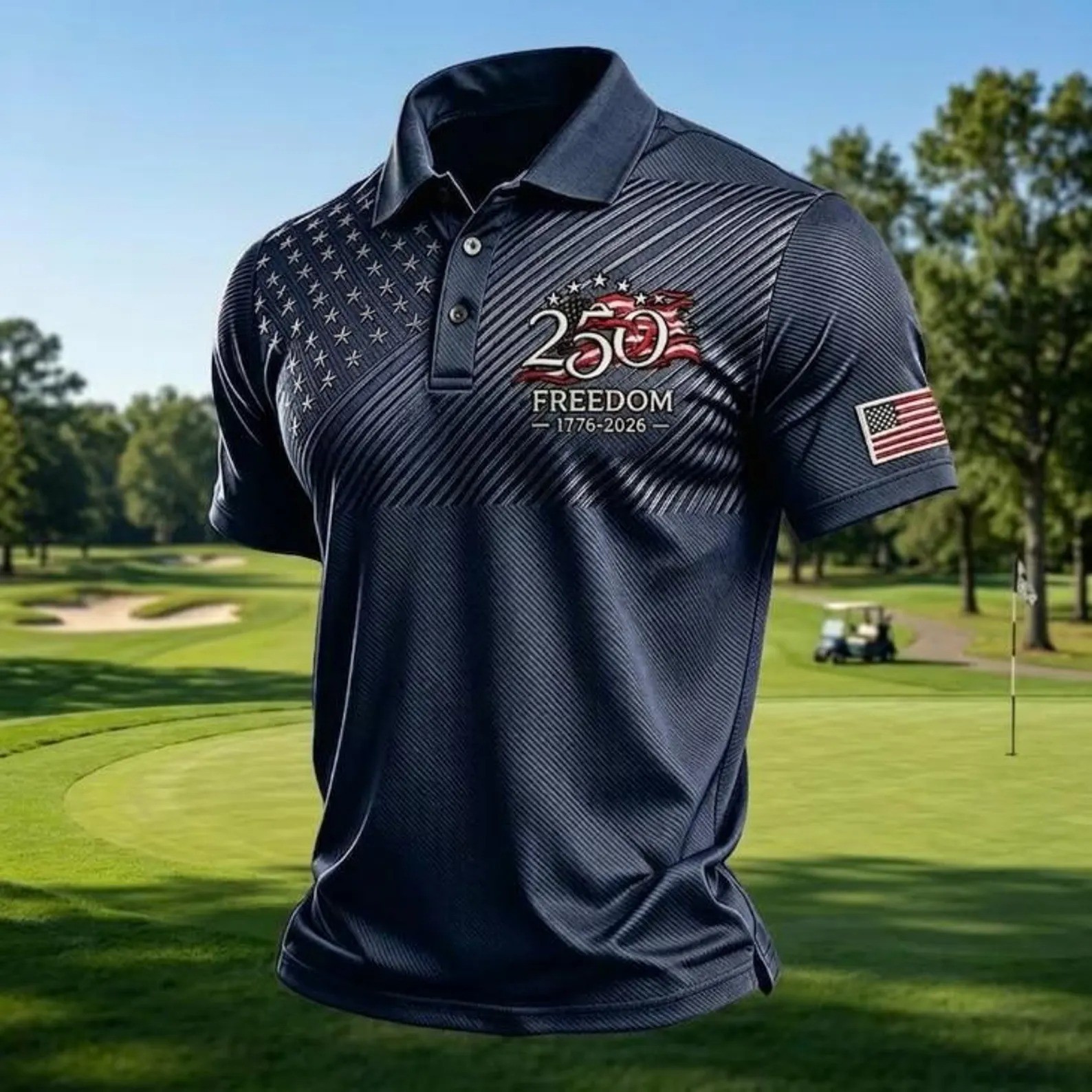 250th Anniversary Polo Shirt 1776-2026, American Flag Polo Men, Patriotic Shirt