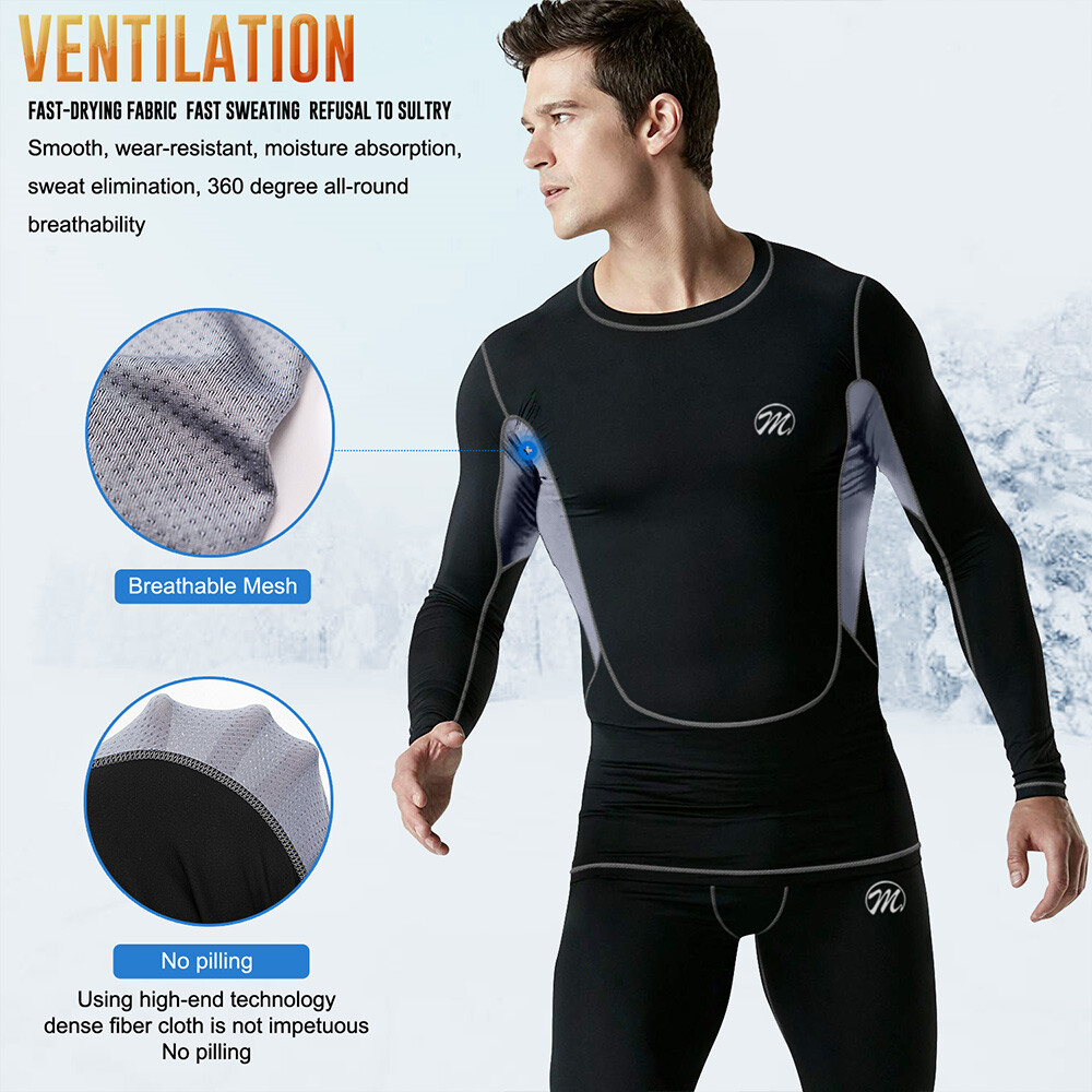Mens Thermal Underwear Long Johns Set Fleece Lined Winter Warm Fleece Base Layer