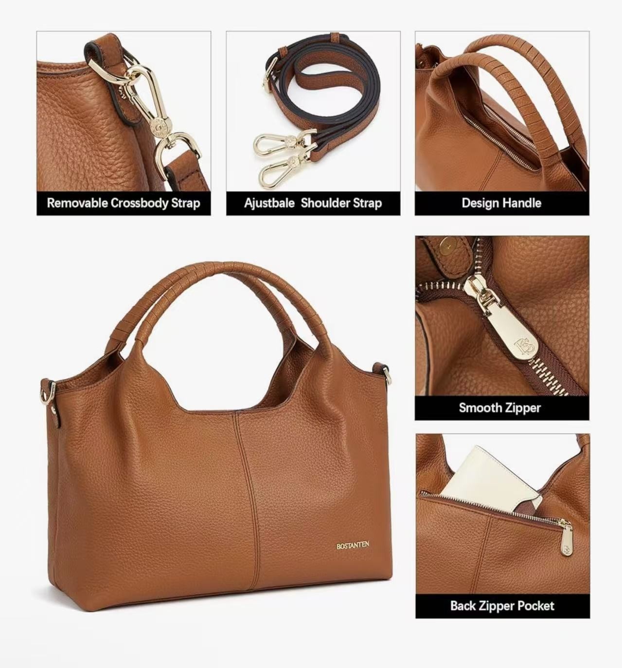 BOSTANTEN Genuine Leather Purses for Women Designer Handbags Crossbody Shoulder