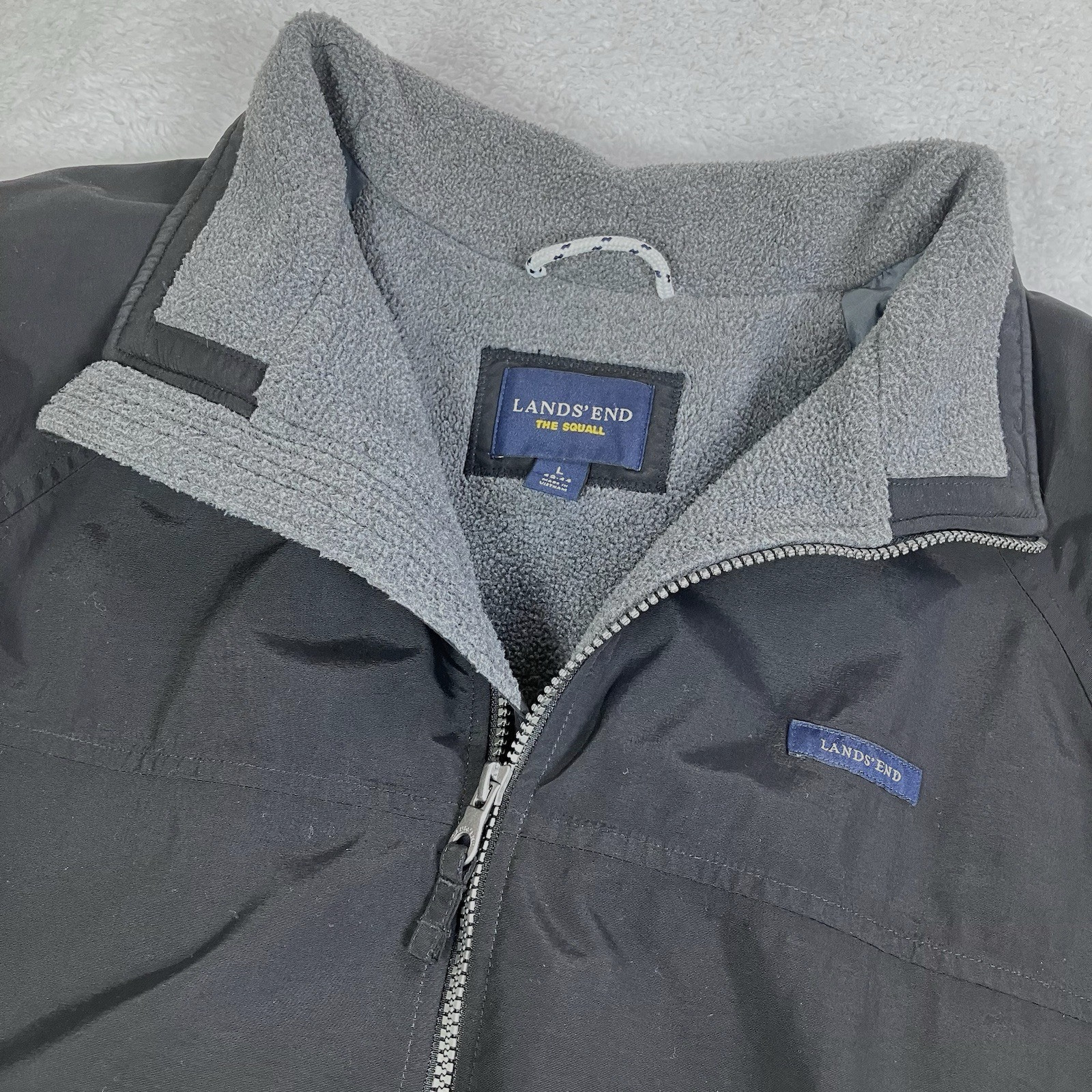Lands End Classic Squall Jacket Black Full Zip Lined Insulated Mens Size Large