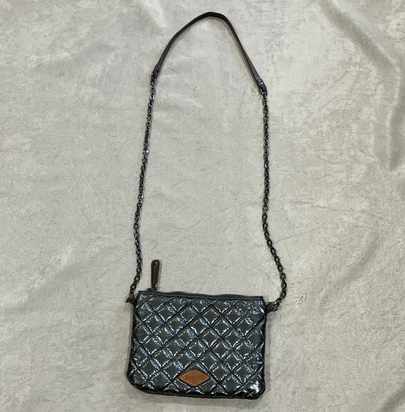 MZ Wallace Gray Zip Crossbody Bag Chain Strap Lined Pockets