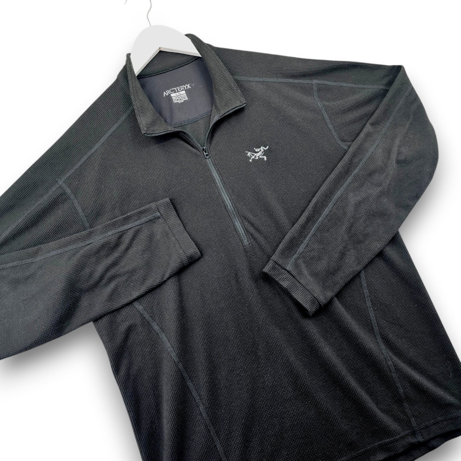 ARC’TERYX Men’s Activewear 1/4 Zip Pullover Black L Polartec Waffle Knit Outdoor