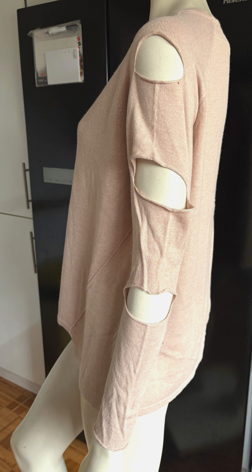 Ladies RIVER ISLAND Soft Wool Blend BEIGE PINK Trellis SLASH SLEEVE Jumper Top 8